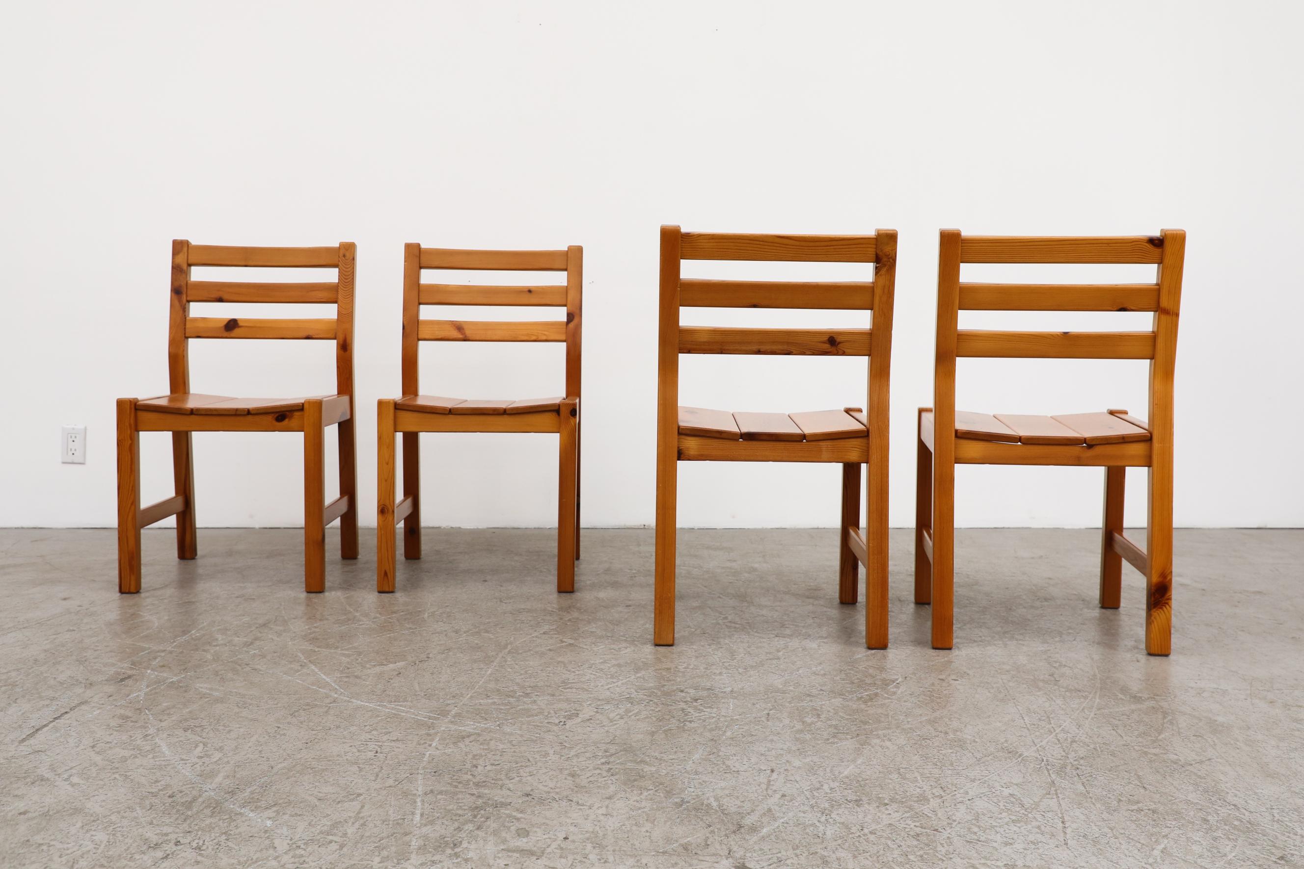 Dutch Set of 4 Ate van Apeldoorn Style Ladder Back, Slatted 1970's Pine Dining Chairs For Sale