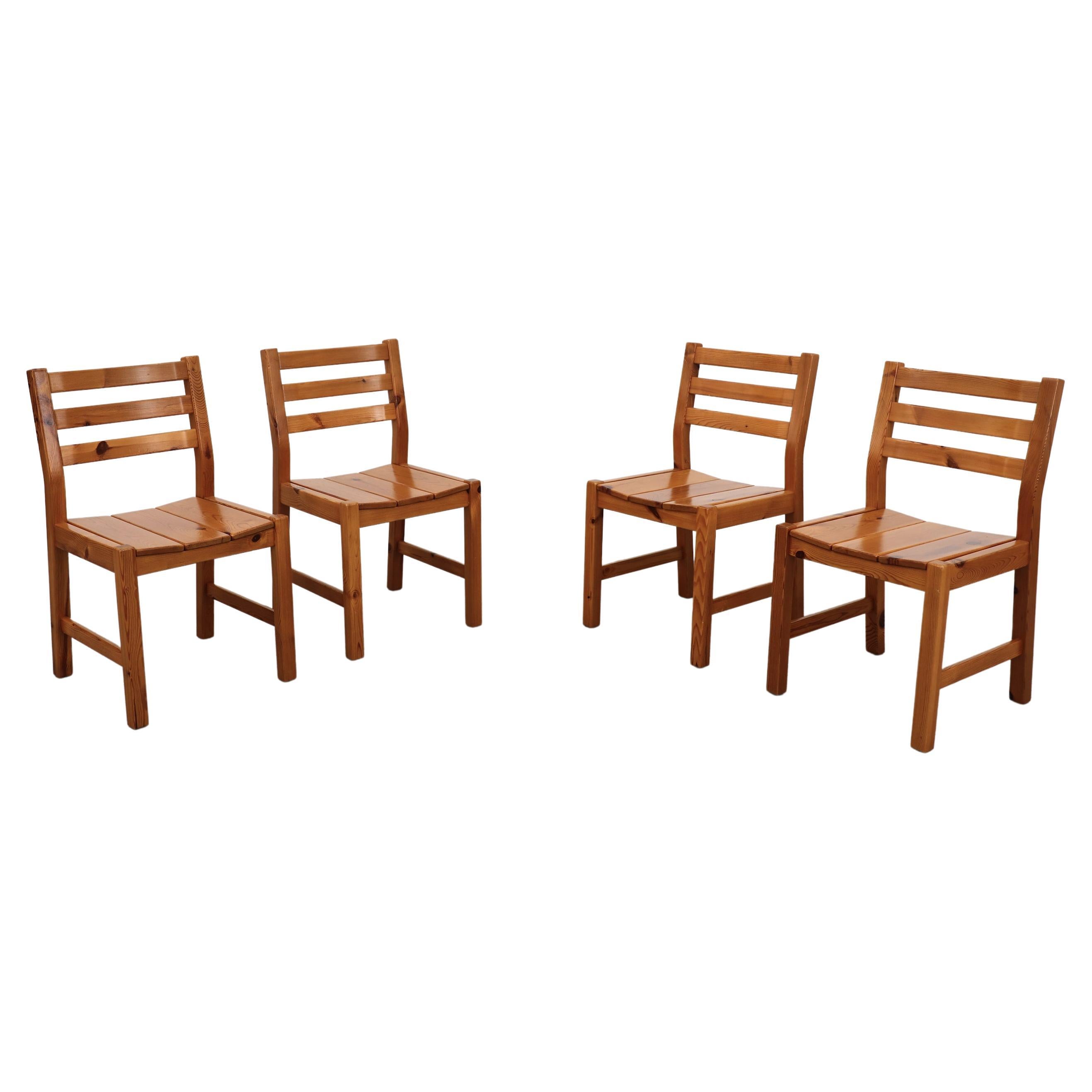 Set of 4 Ate van Apeldoorn Style Ladder Back, Slatted 1970's Pine Dining Chairs For Sale