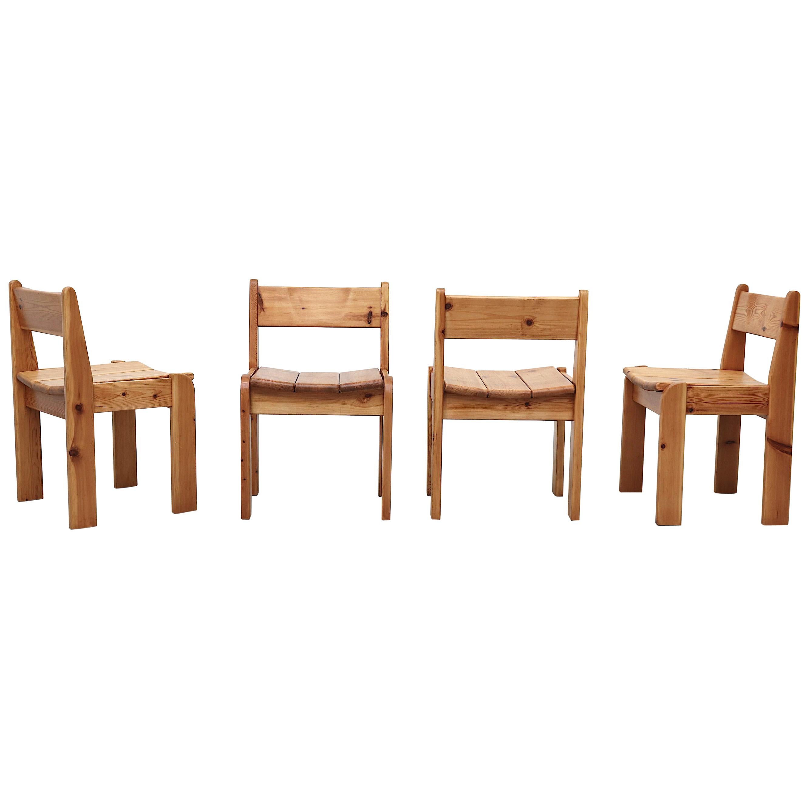 Set of 4 Ate Van Apeldoorn Style Pine Dining Chairs