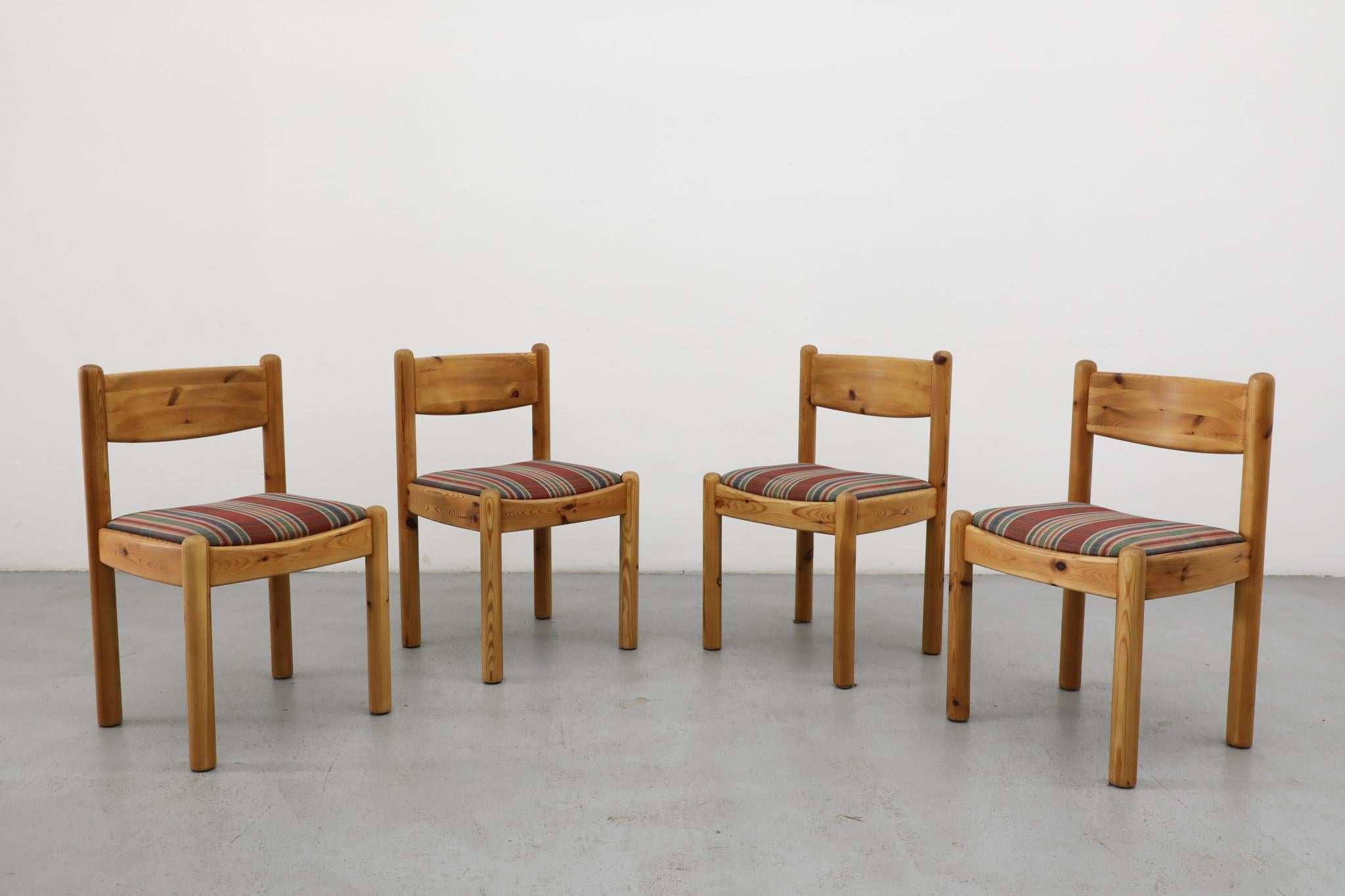Set di 4 sedie da pranzo in legno di pino in stile Ate van Apeldoorn con sedute originali in plaid in vendita 4