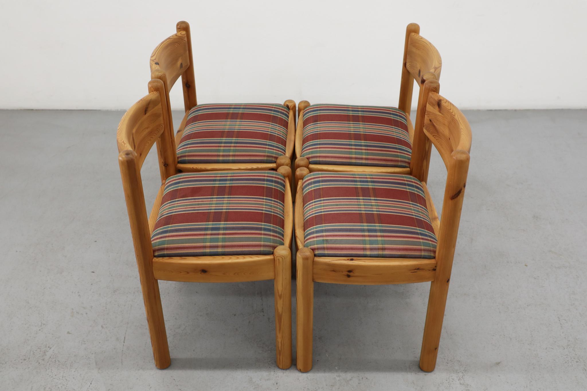 Set di 4 sedie da pranzo in legno di pino in stile Ate van Apeldoorn con sedute originali in plaid in vendita 5