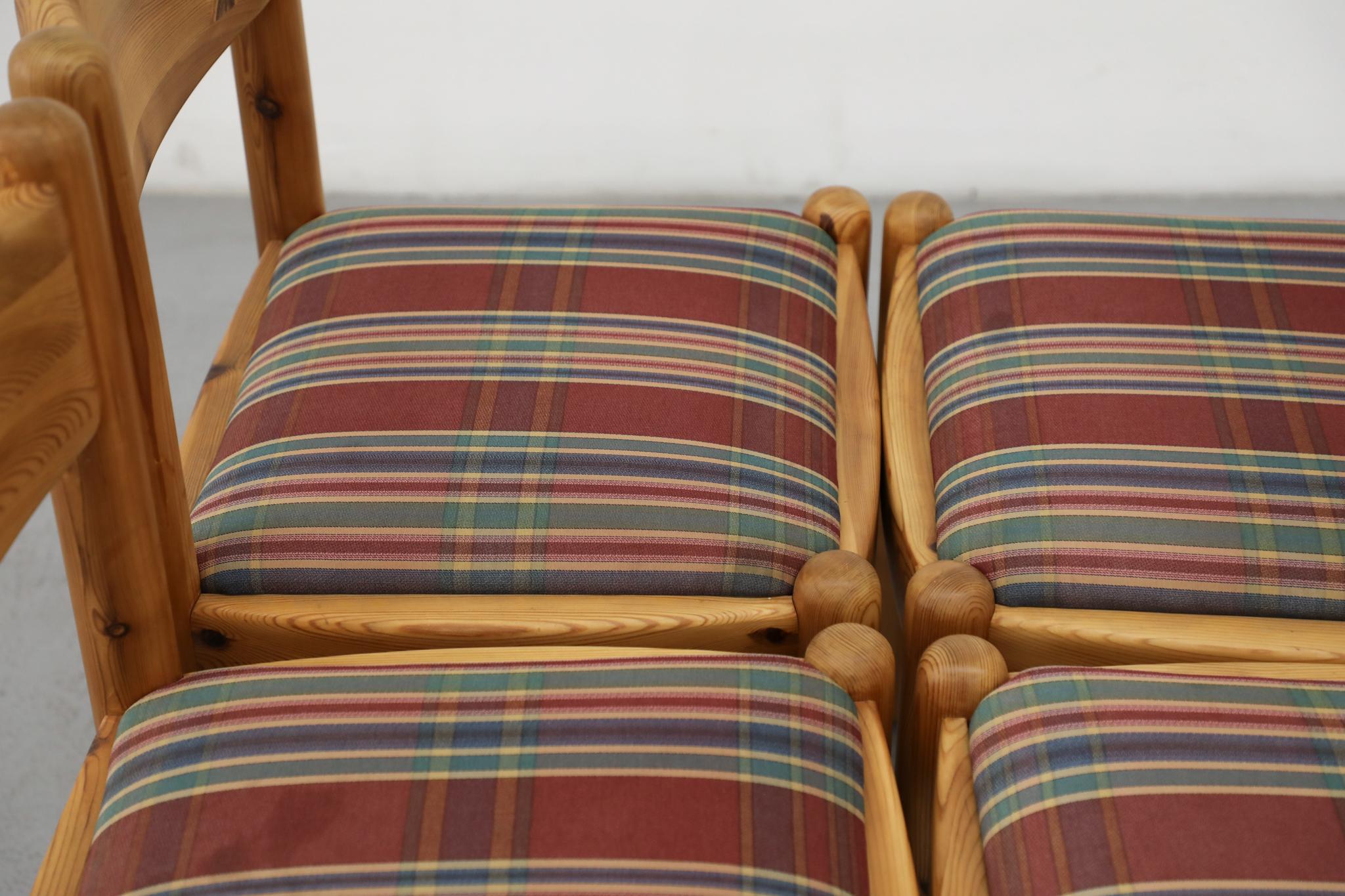 Set di 4 sedie da pranzo in legno di pino in stile Ate van Apeldoorn con sedute originali in plaid in vendita 6