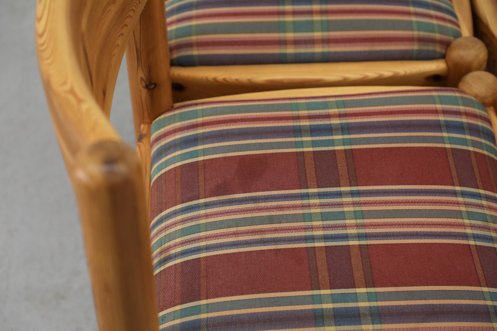 Set di 4 sedie da pranzo in legno di pino in stile Ate van Apeldoorn con sedute originali in plaid in vendita 8