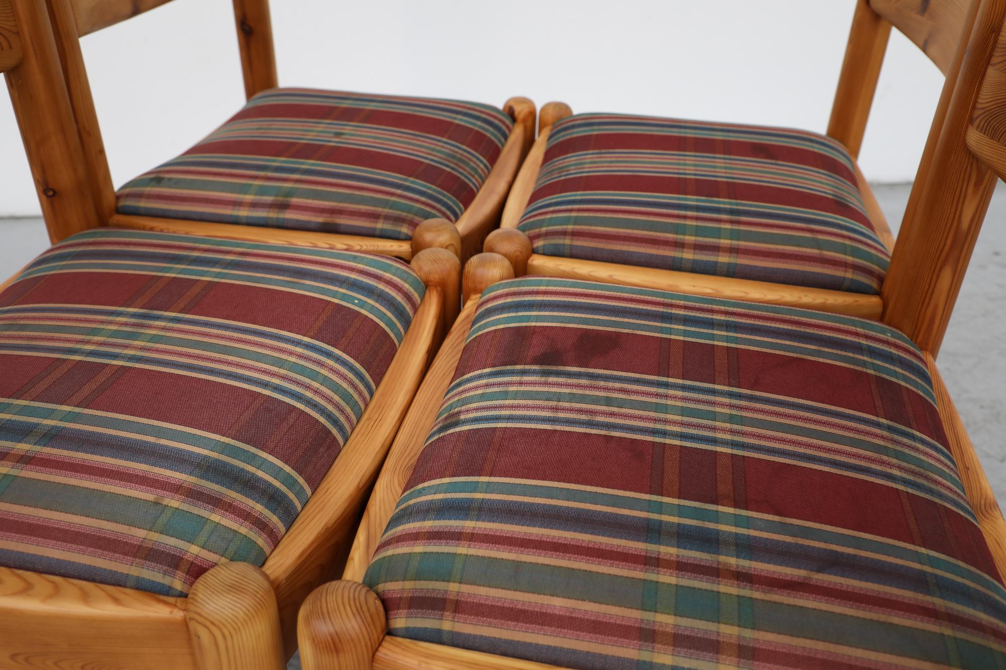 Set of 4 Ate van Apeldoorn Style Pine Dining Chairs with Plaid Seats For Sale 8