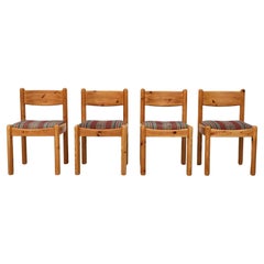 Set of 4 Ate van Apeldoorn Style Pine Dining Chairs with Plaid Seats