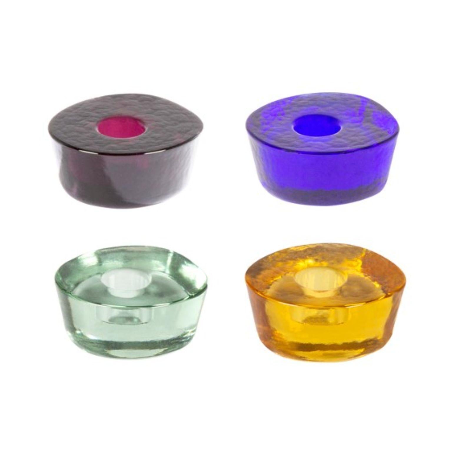 Set of 4 Atoll small candle holders by Pulpo
Dimensions: D8 x W7.5 x H4 cm.
Materials: casted glass.

Also available in different colours. 

These simple forms refer to the free-form nature of volcanic islands – much like the changing of glass