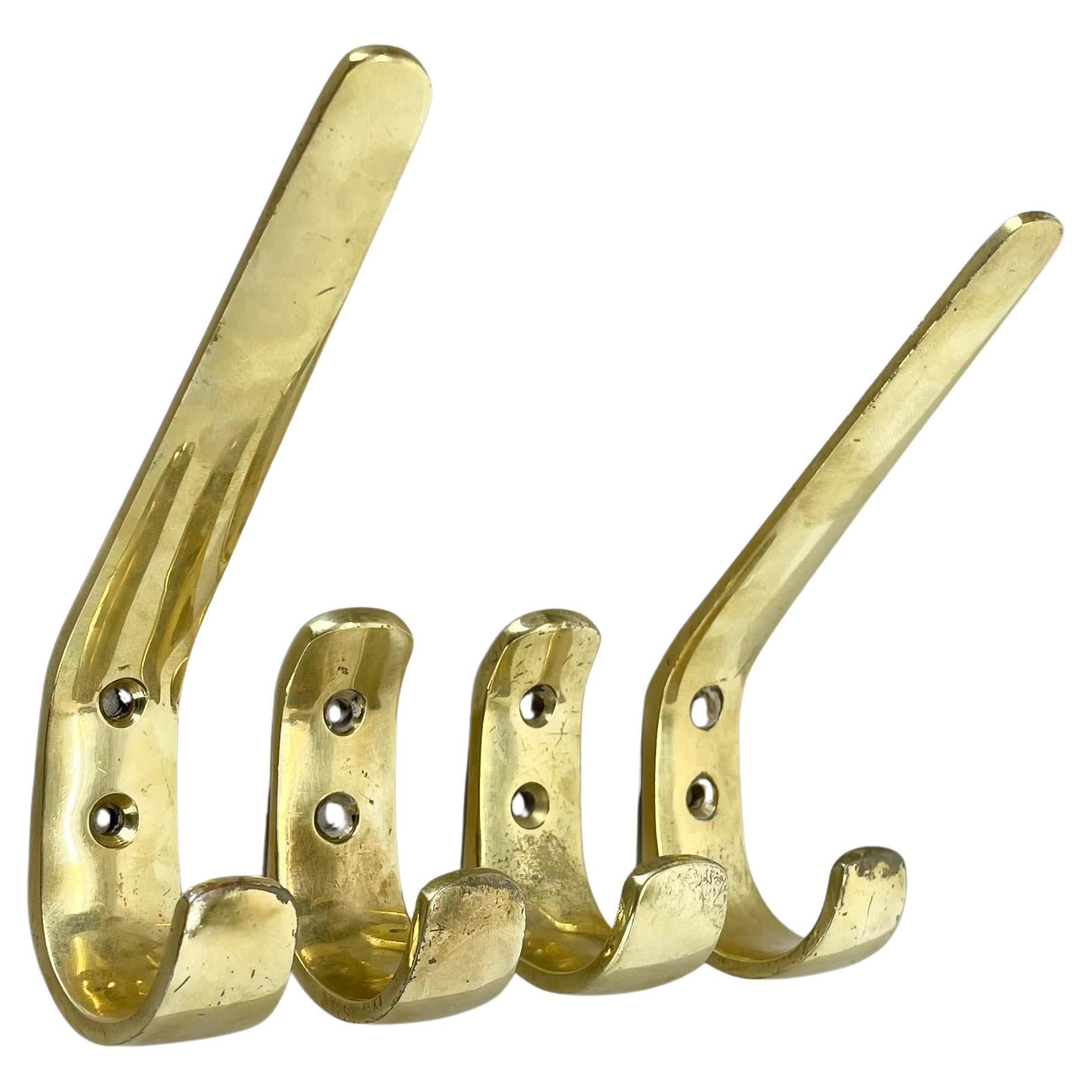 set of 4 Auböck Style brass Wardrobe Hook Coat Rack Elements, Austria 1950s
