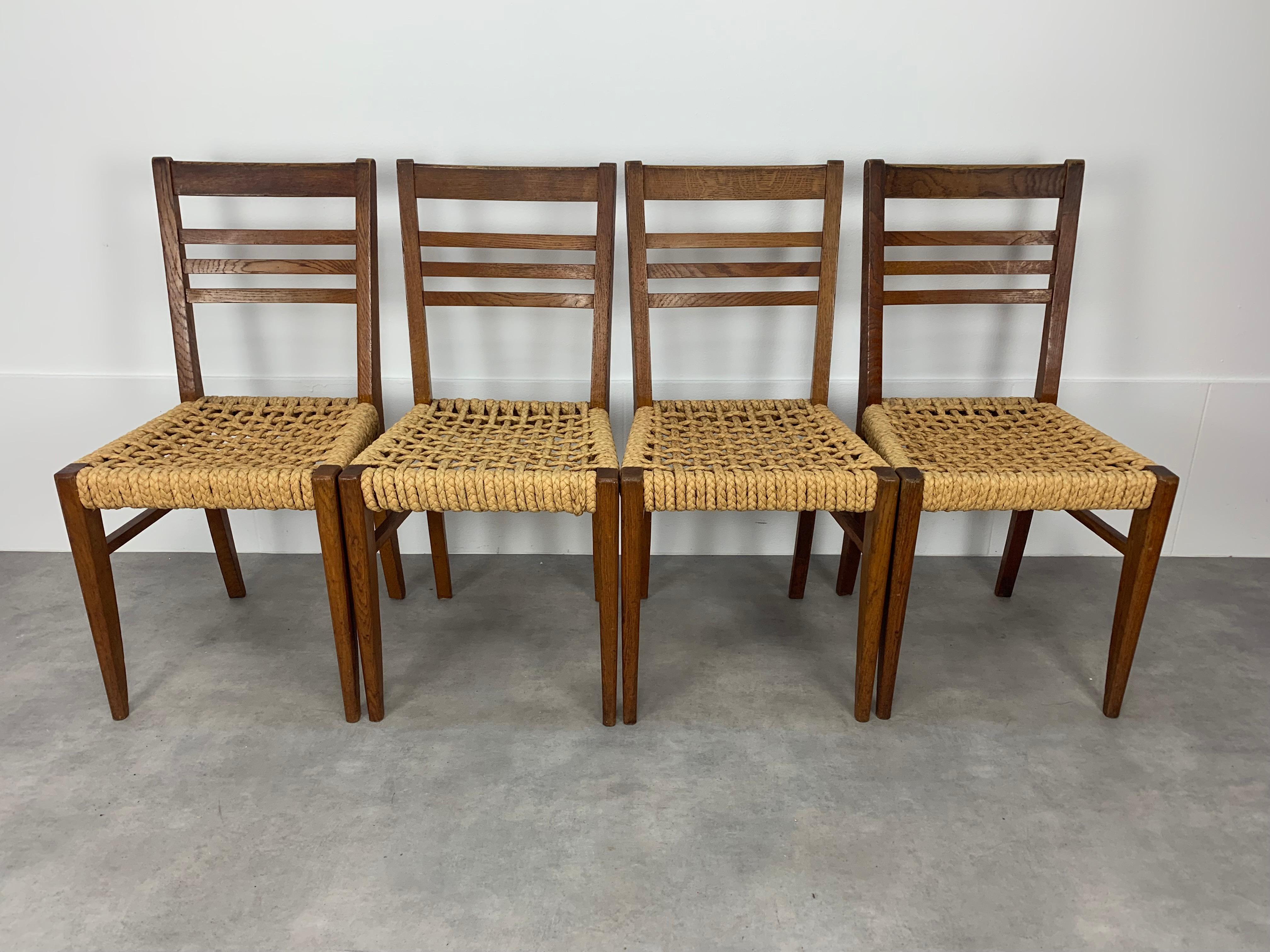 Set of 4 Audoux Minet rope chairs for Vibo Vesoul  For Sale 3