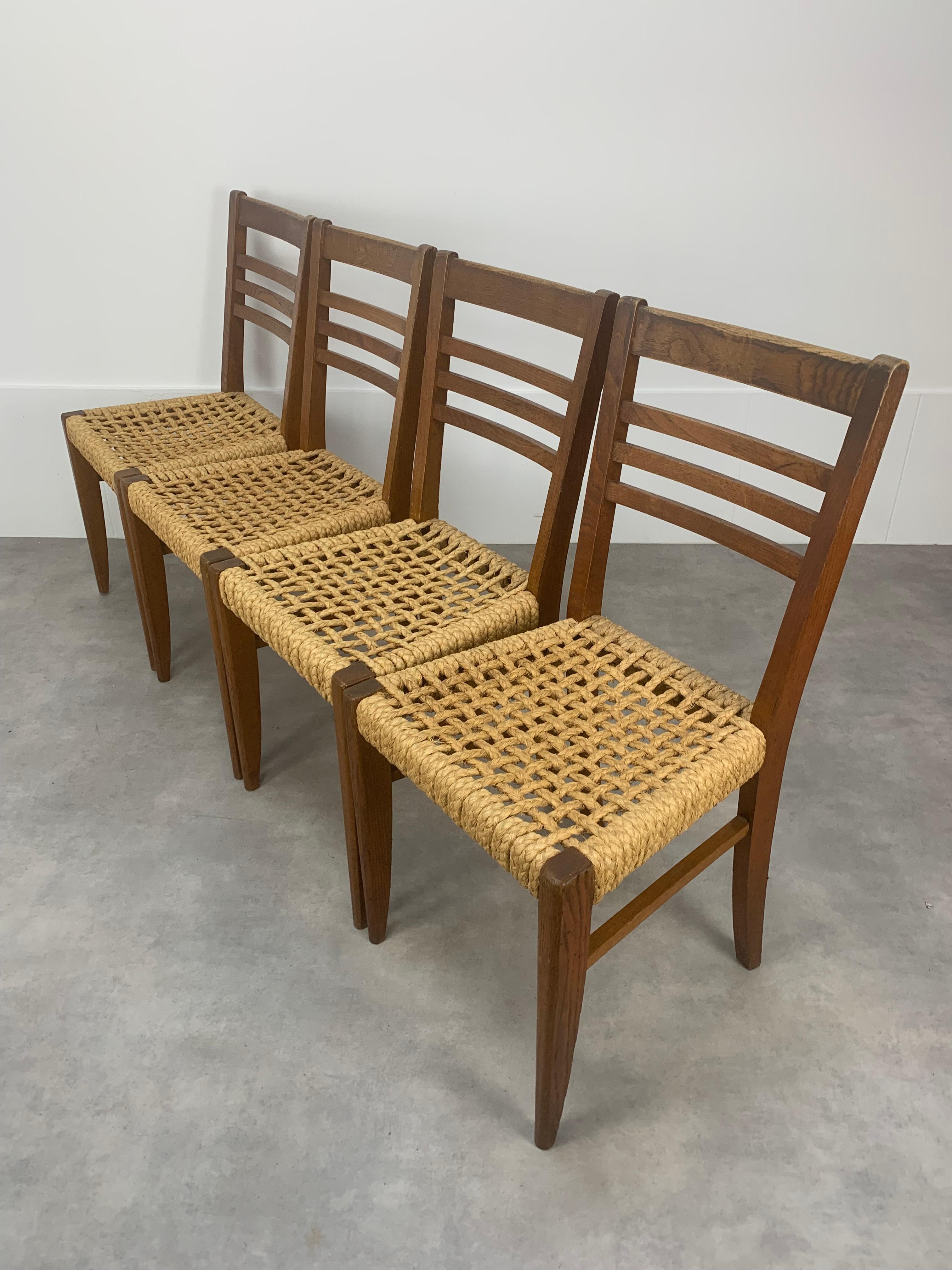 Set of four chairs by Adrien Audoux and Frida Minet for Vibo Vesoul. Very clean and stable. 