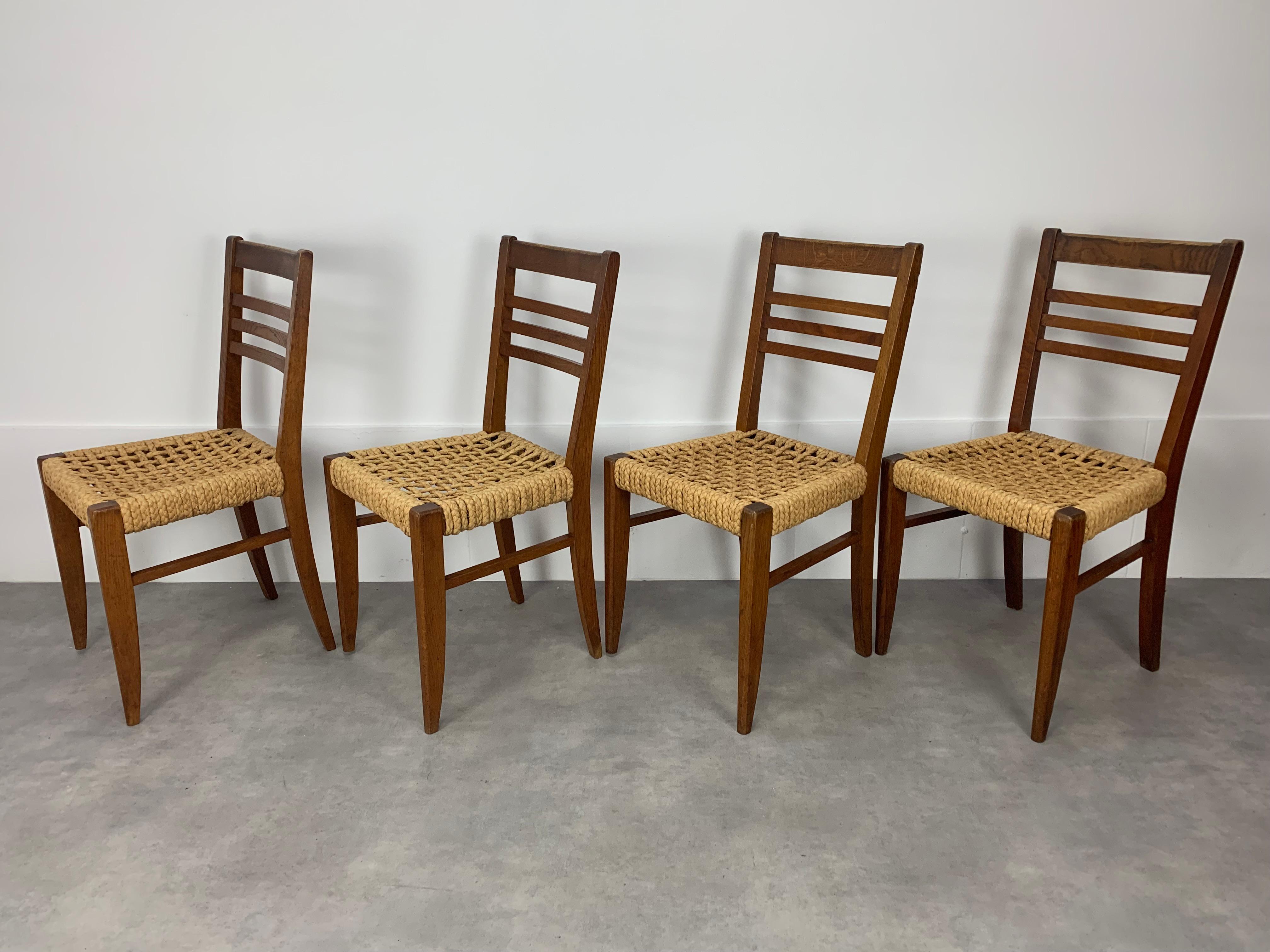 Set of 4 Audoux Minet rope chairs for Vibo Vesoul  In Good Condition For Sale In BELFORT, FR