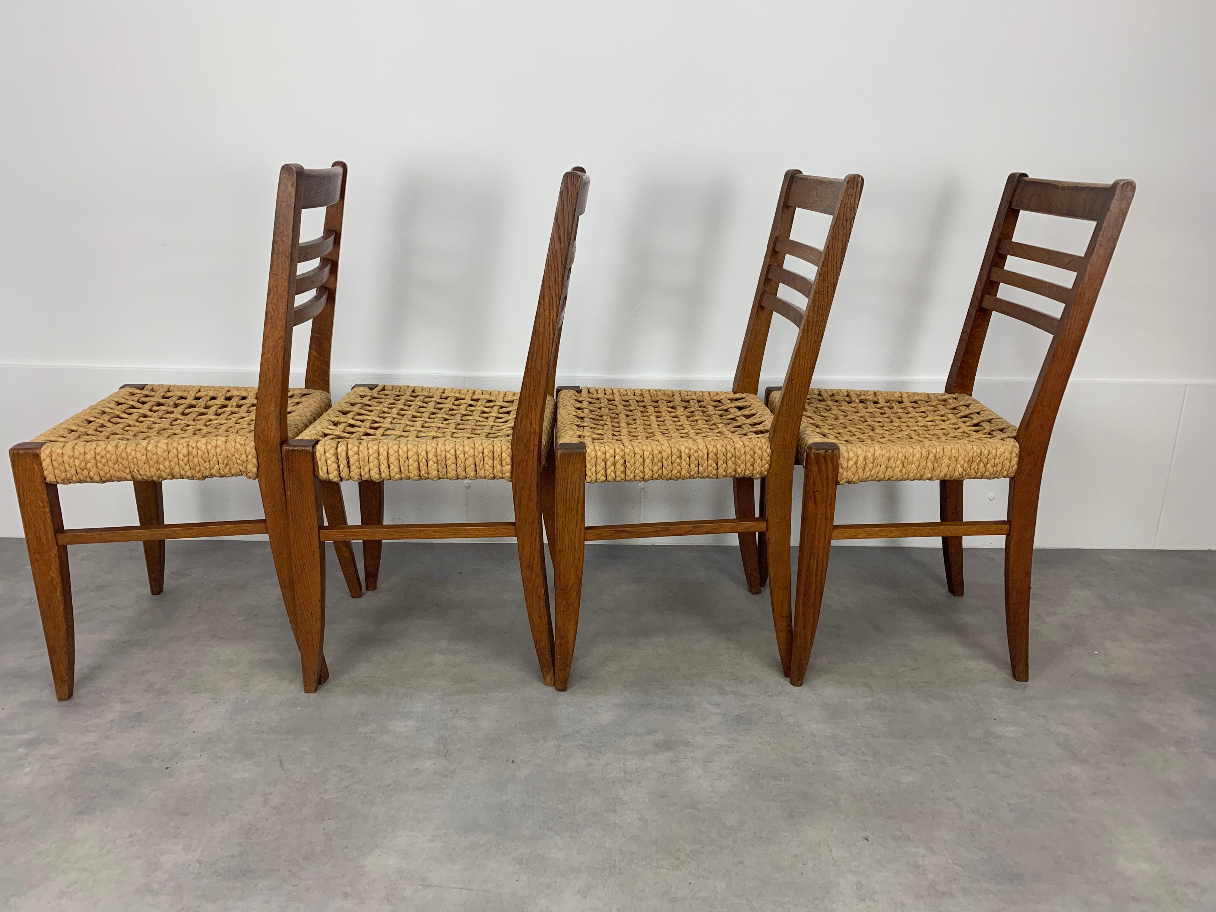 Mid-20th Century Set of 4 Audoux Minet rope chairs for Vibo Vesoul  For Sale