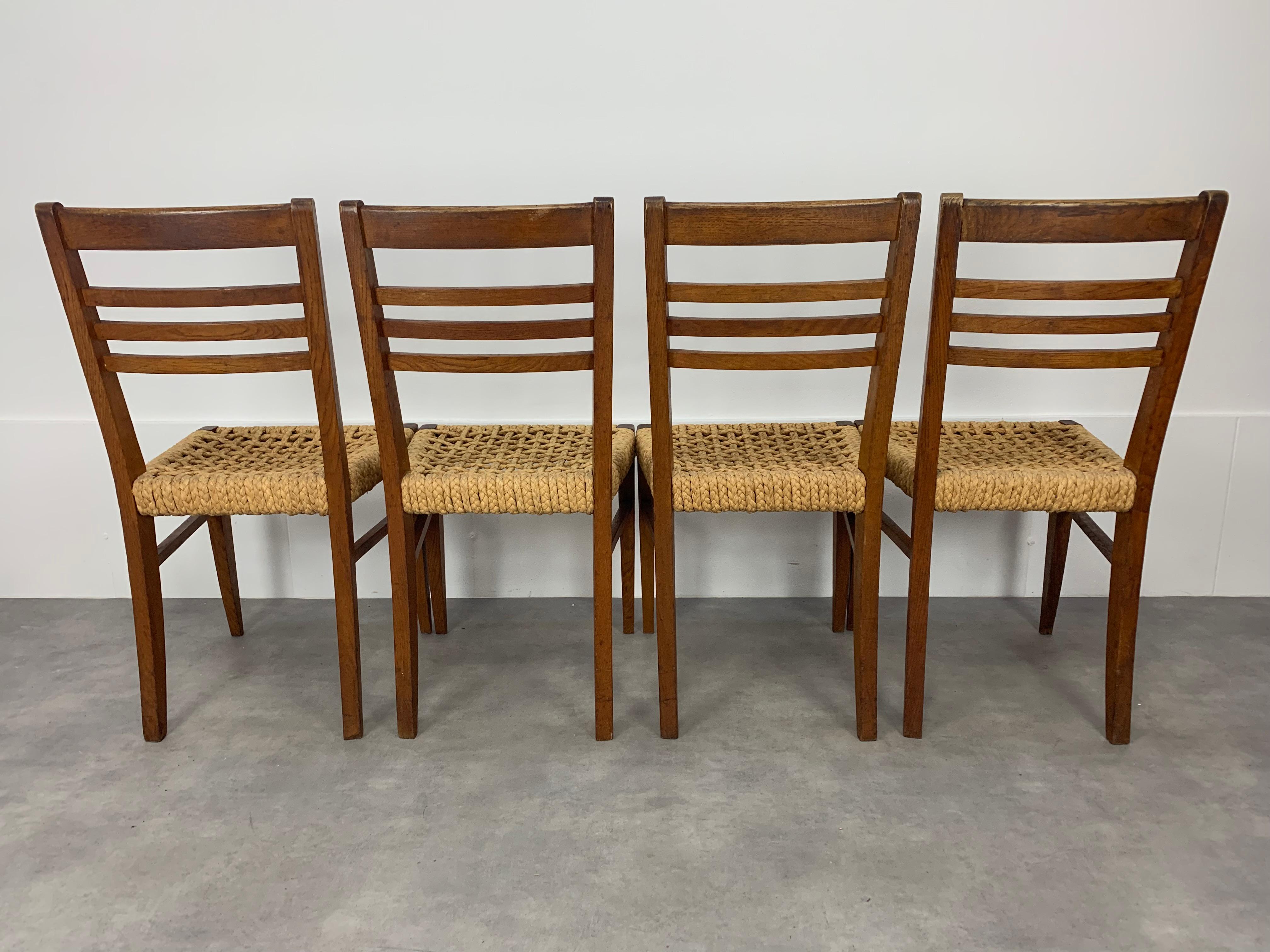 Set of 4 Audoux Minet rope chairs for Vibo Vesoul  For Sale 1