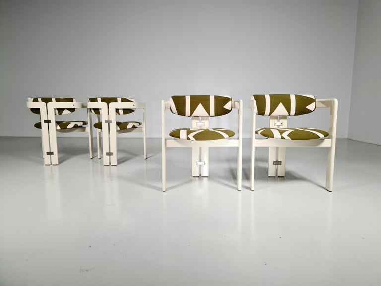 Fabric Set of 4 Augusto Savini 'Pamplona' Dining Chairs for Pozzi, 1970s For Sale