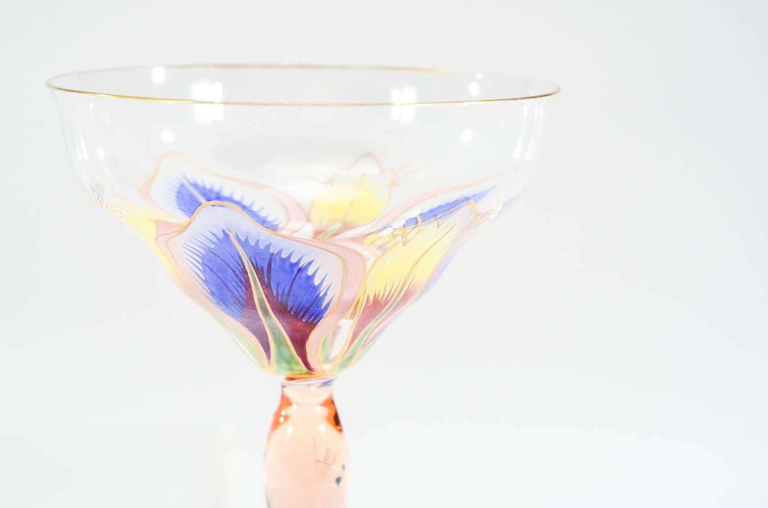 Set of 4 Austrian Art Nouveau Champagne Coupes with Transparent Enamel In Excellent Condition In Great Barrington, MA