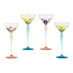 Set of 4 Austrian Art Nouveau Champagne Coupes with Transparent Enamel
