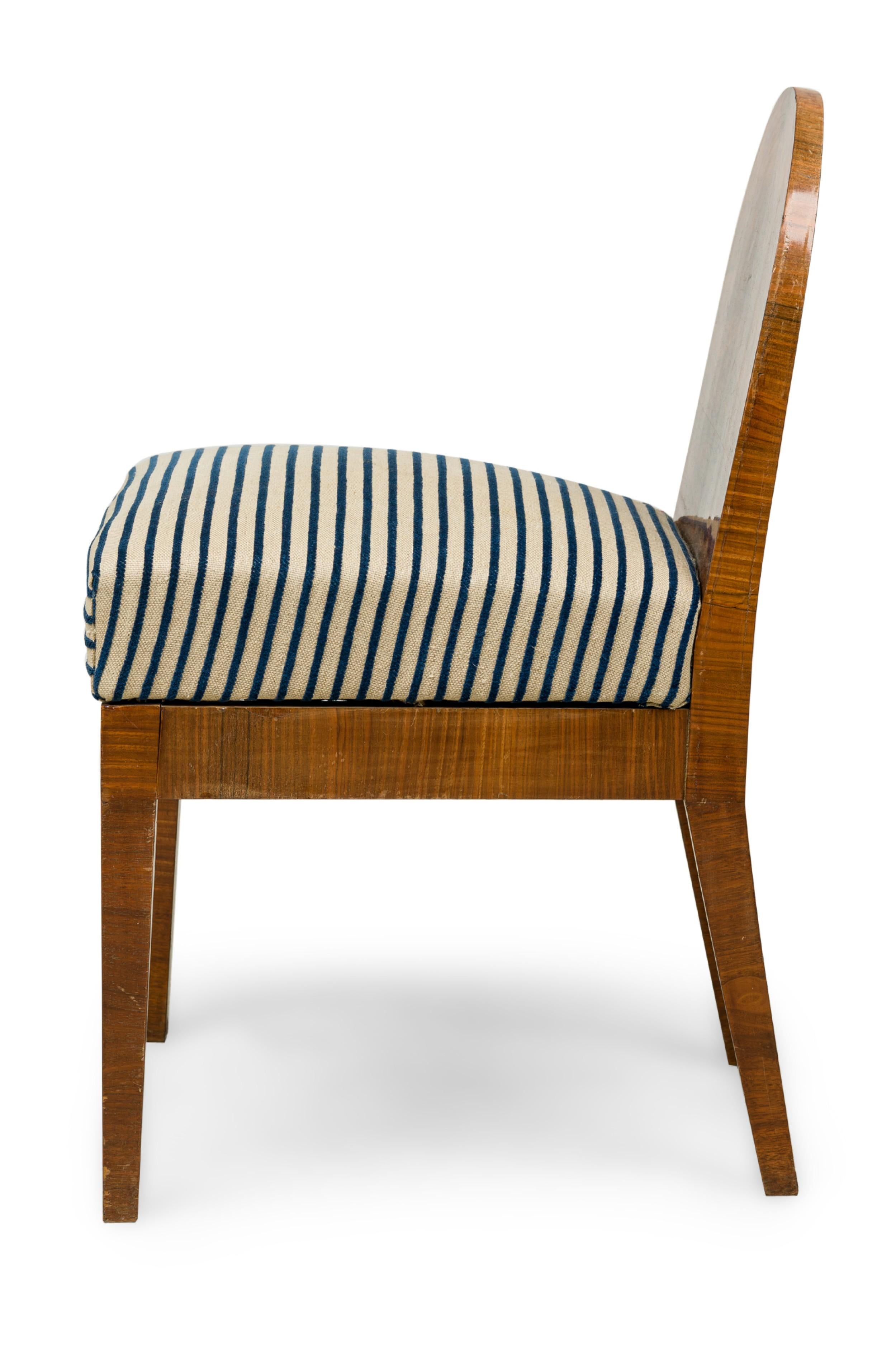 Biedermeier Set of 4 Austrian Burl Wood Spoon Back Stripe Upholstered Side Chairs For Sale