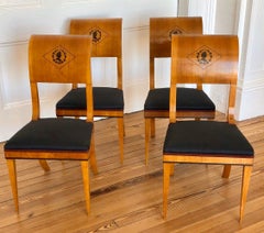 Set of 4 Austrian Scrolled Back Side Chairs with Ebony Inlaid Silhouettes