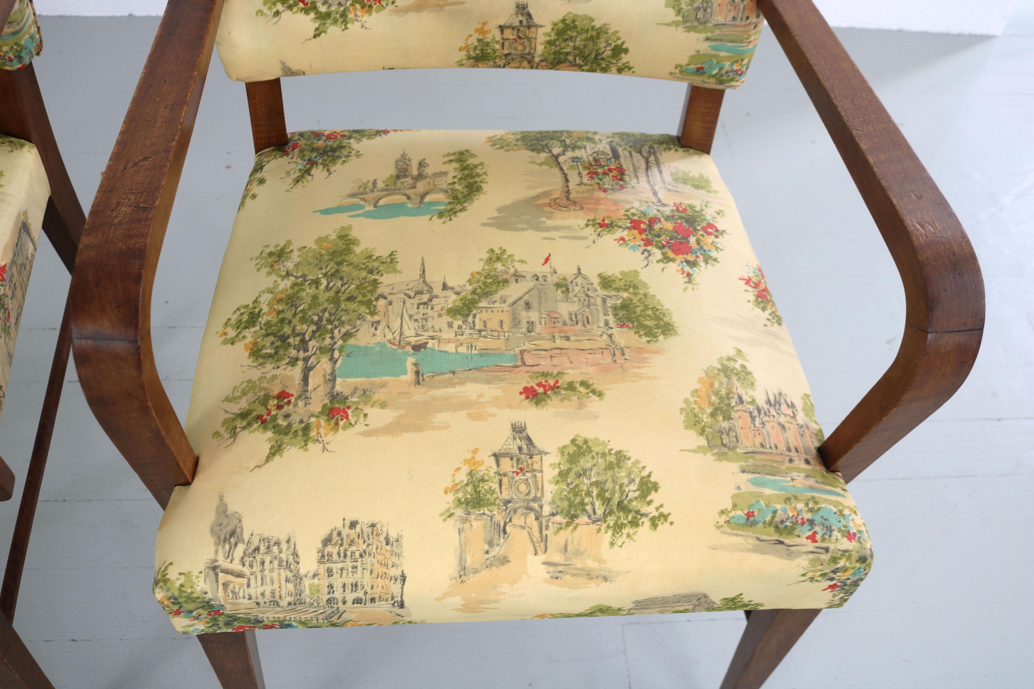 Set of 4 Italian Authentic Armchairs, Chintz Cover and Landscape Scenery, 1930s For Sale 7