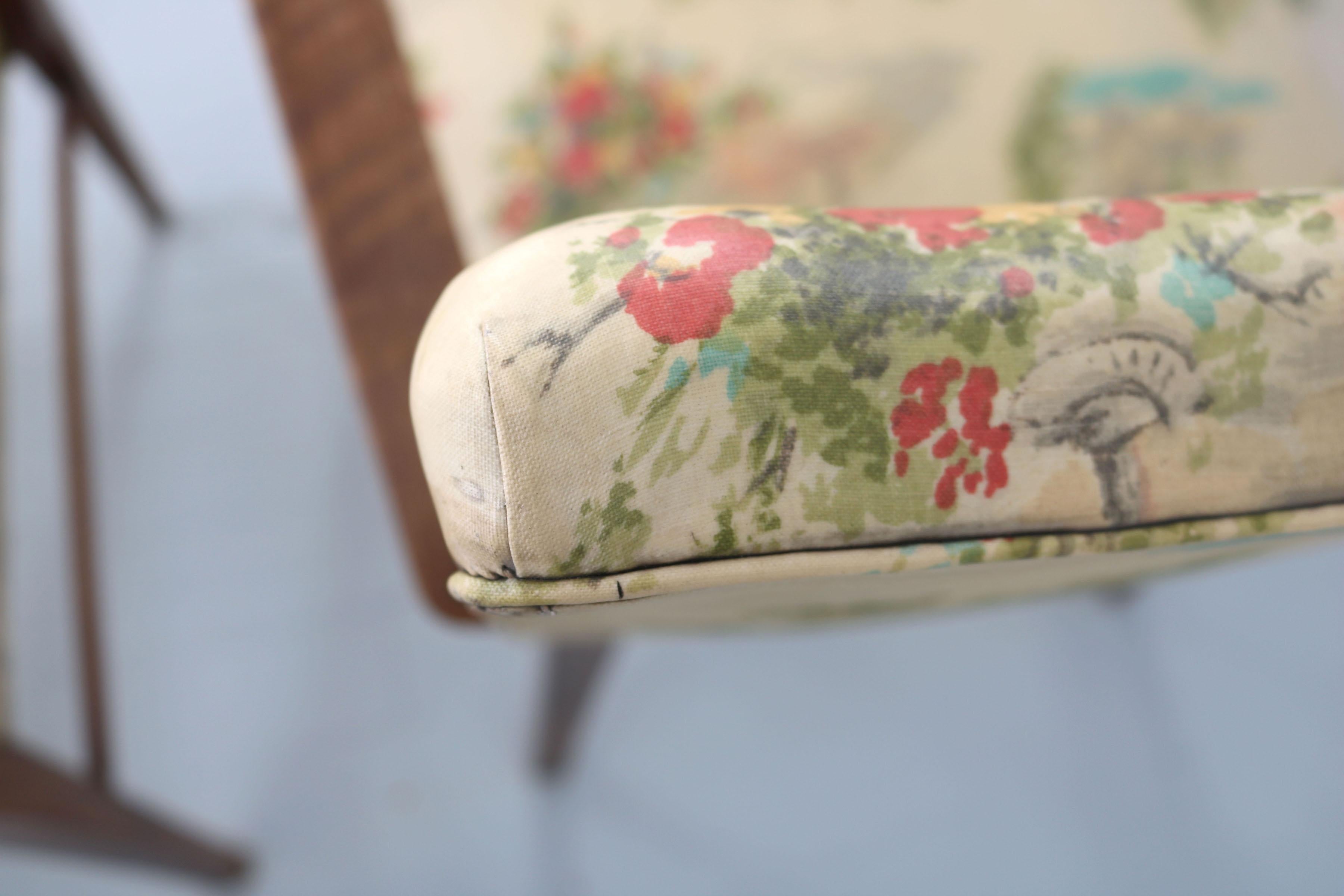 Ensemble de 4 fauteuils italiens authentiques, revêtement en chintz et décor de paysage, années 1930 en vente 6
