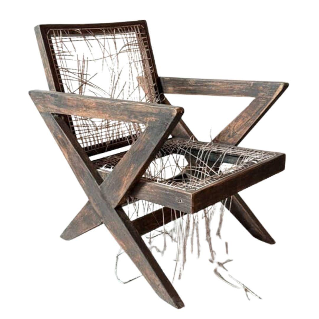 Satz von 4 Authentic Pierre Jeanneret X-Leg Lounge Chairs, Model No. PJ-SI-45-A (1956) im Angebot 5