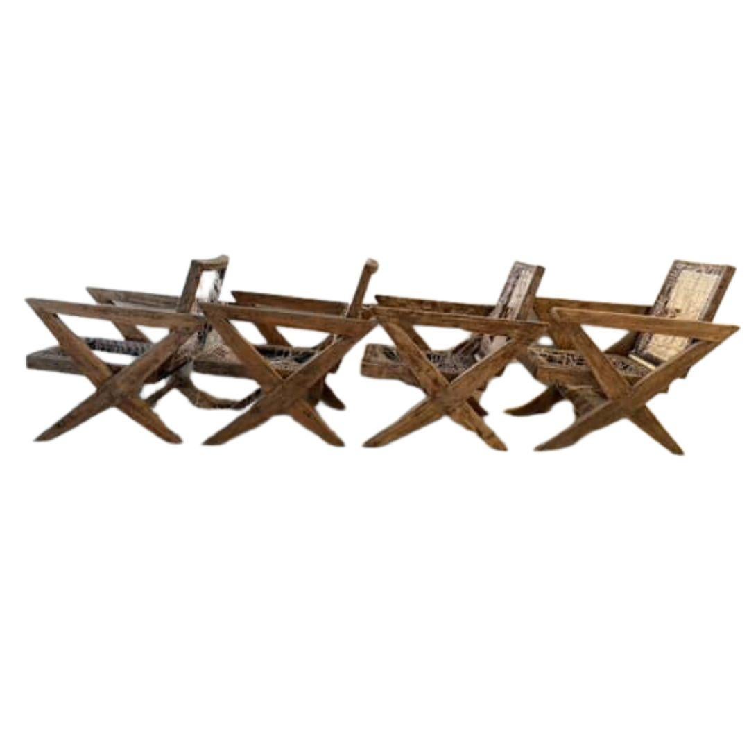 Satz von 4 Authentic Pierre Jeanneret X-Leg Lounge Chairs, Model No. PJ-SI-45-A (1956) im Angebot 7