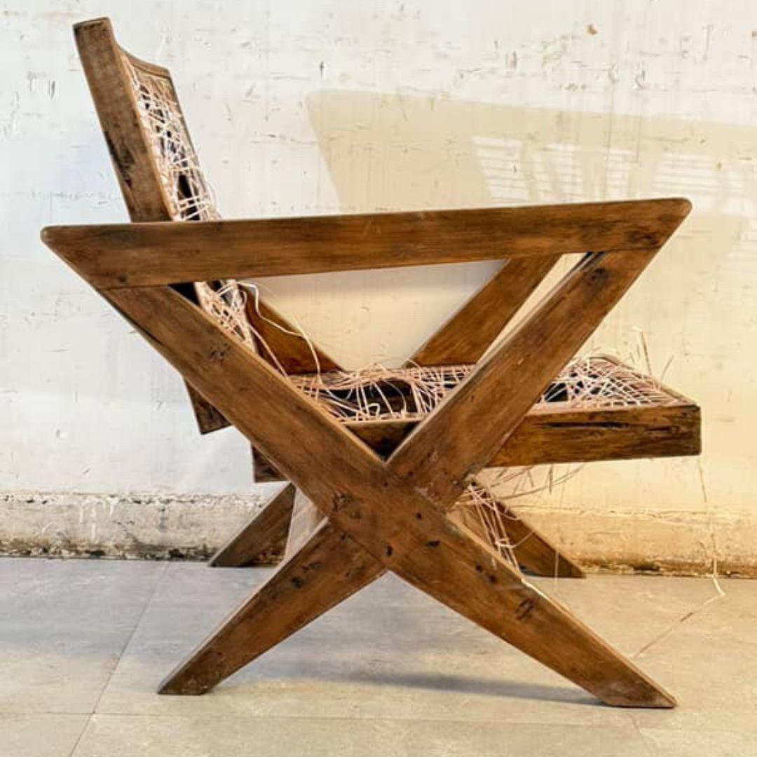 Satz von 4 Authentic Pierre Jeanneret X-Leg Lounge Chairs, Model No. PJ-SI-45-A (1956) im Zustand „Relativ gut“ im Angebot in Amsterdam, NL