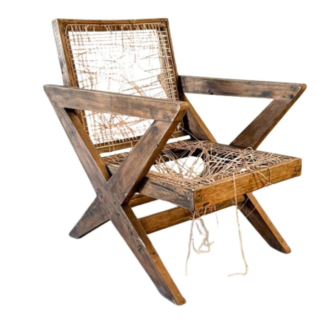Satz von 4 Authentic Pierre Jeanneret X-Leg Lounge Chairs, Model No. PJ-SI-45-A (1956) (Mitte des 20. Jahrhunderts) im Angebot