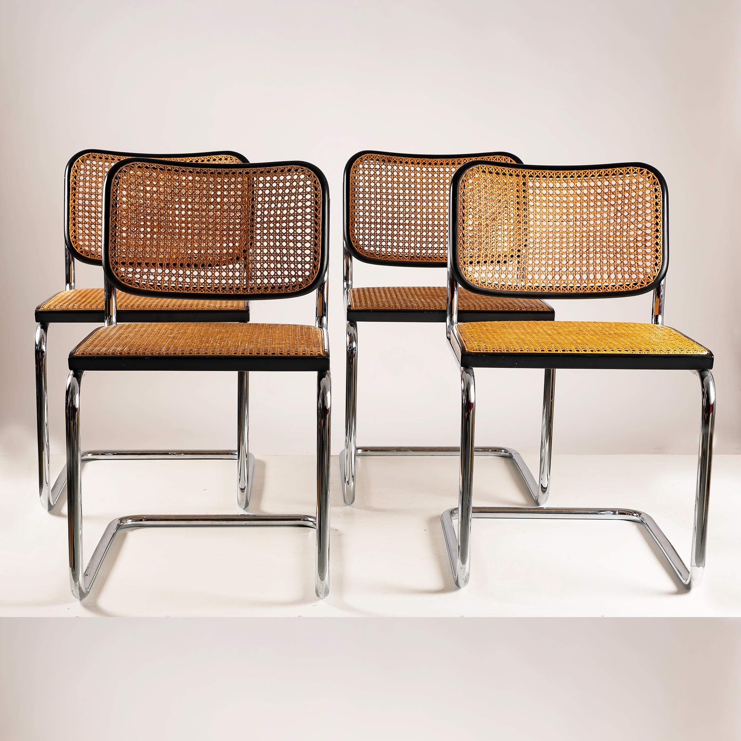 Bauhaus Set of 4 B32 Cesca chairs Marcel Breuer design for Gavina