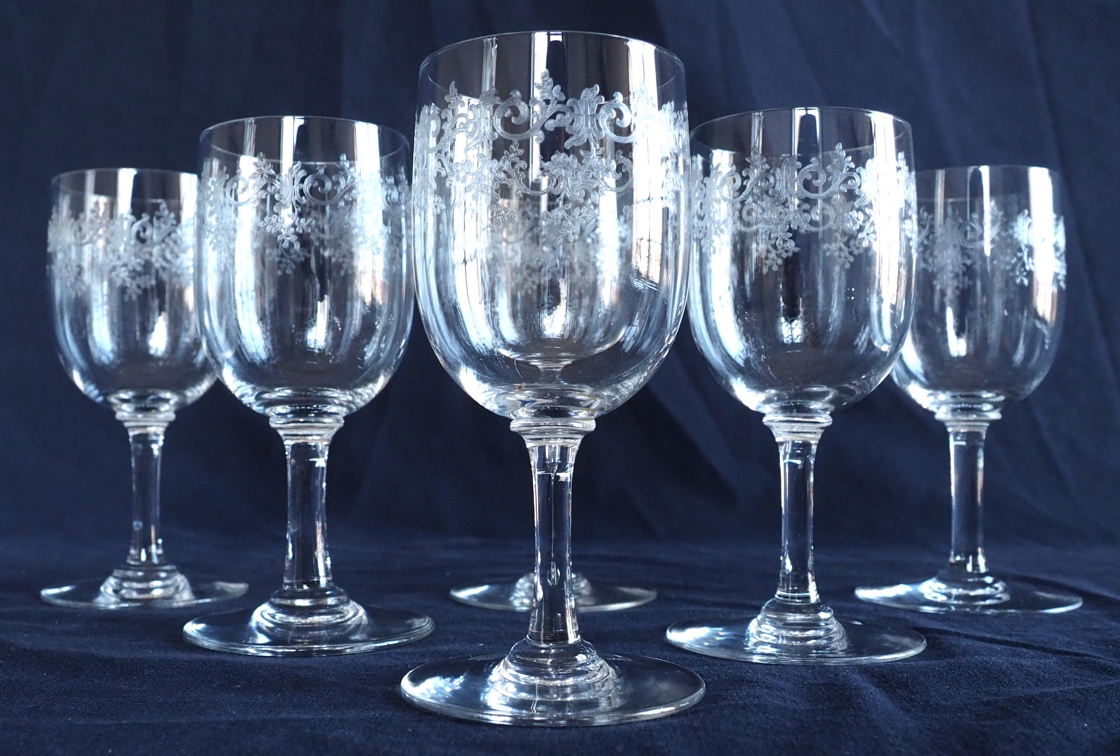 French Set of 4 Baccarat crystal glasses signed - France - Sevigne model Louis XV style For Sale
