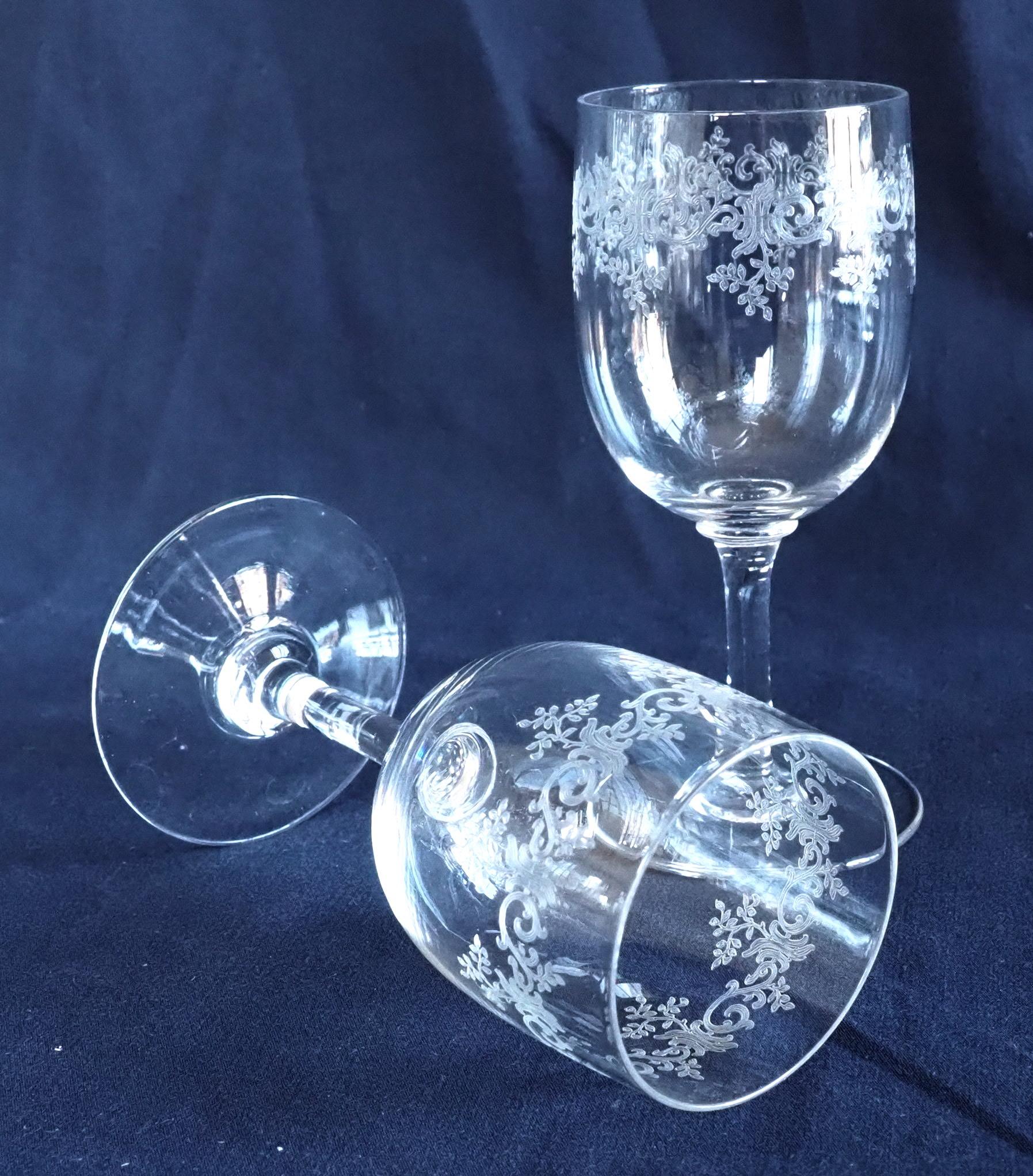 Set of 4 Baccarat crystal glasses signed - France - Sevigne model Louis XV style For Sale 1