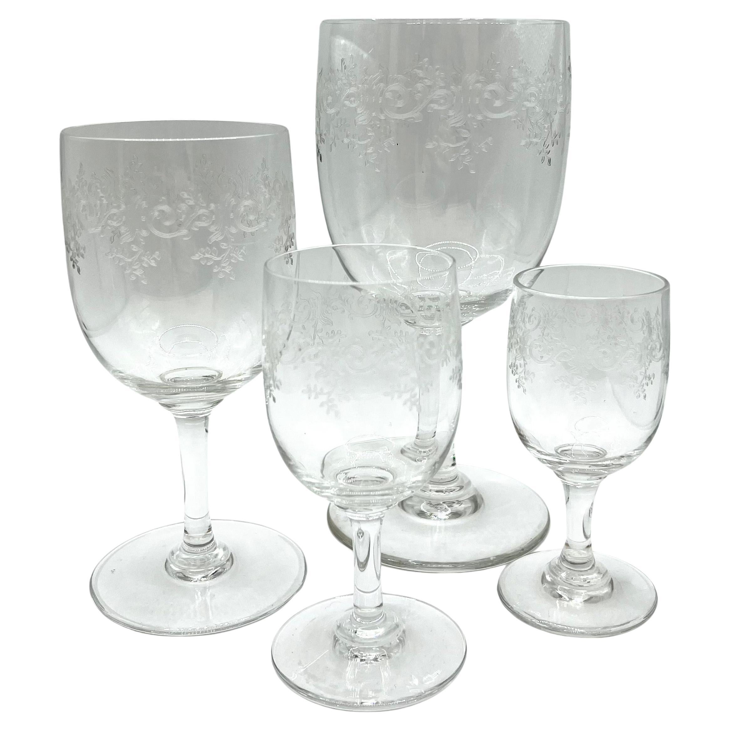 Set of 4 Baccarat crystal glasses signed - France - Sevigne model Louis XV style For Sale
