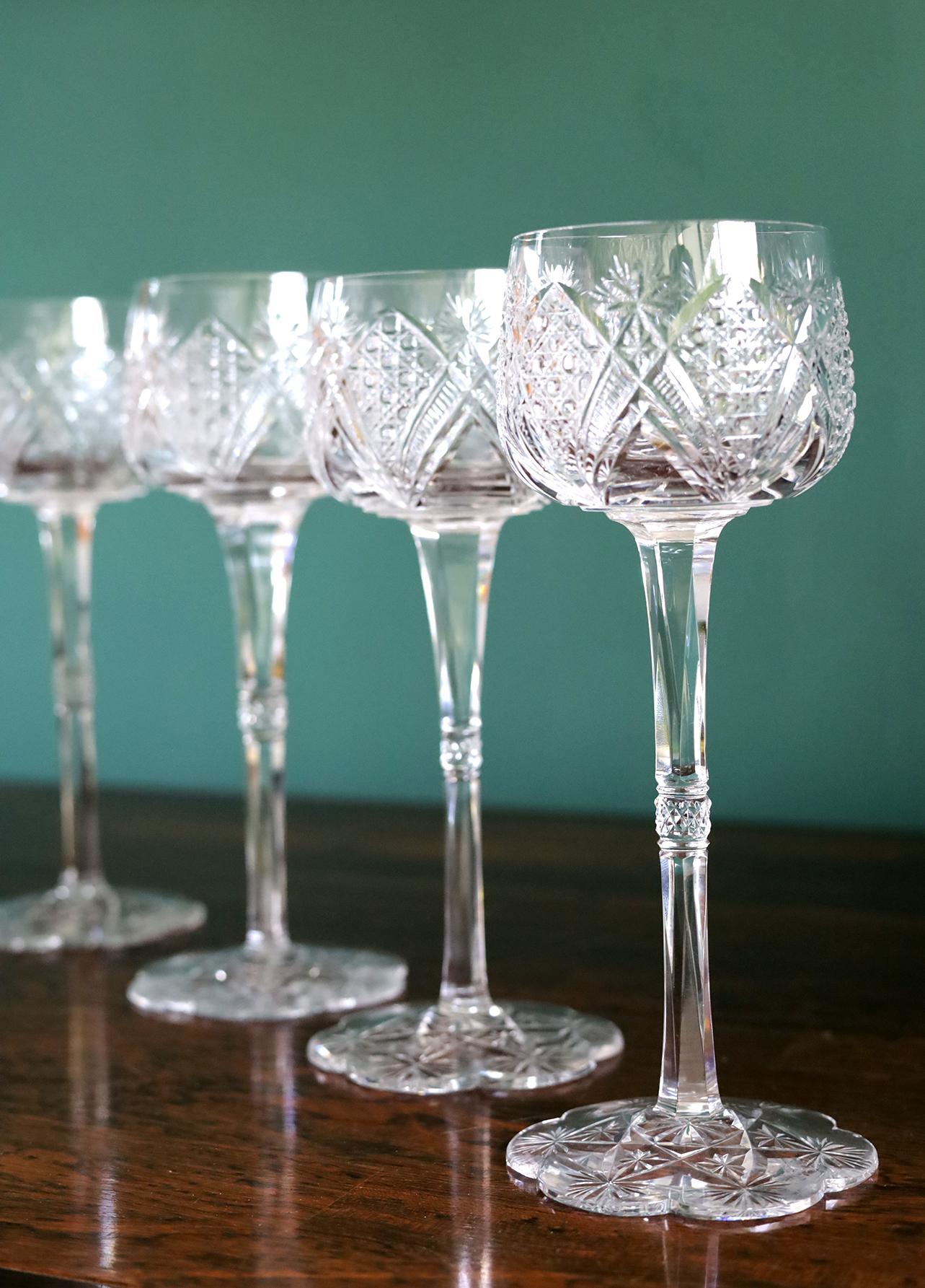 Crystal Set of 4 Baccarat Elbeuf Wine Glasses For Sale