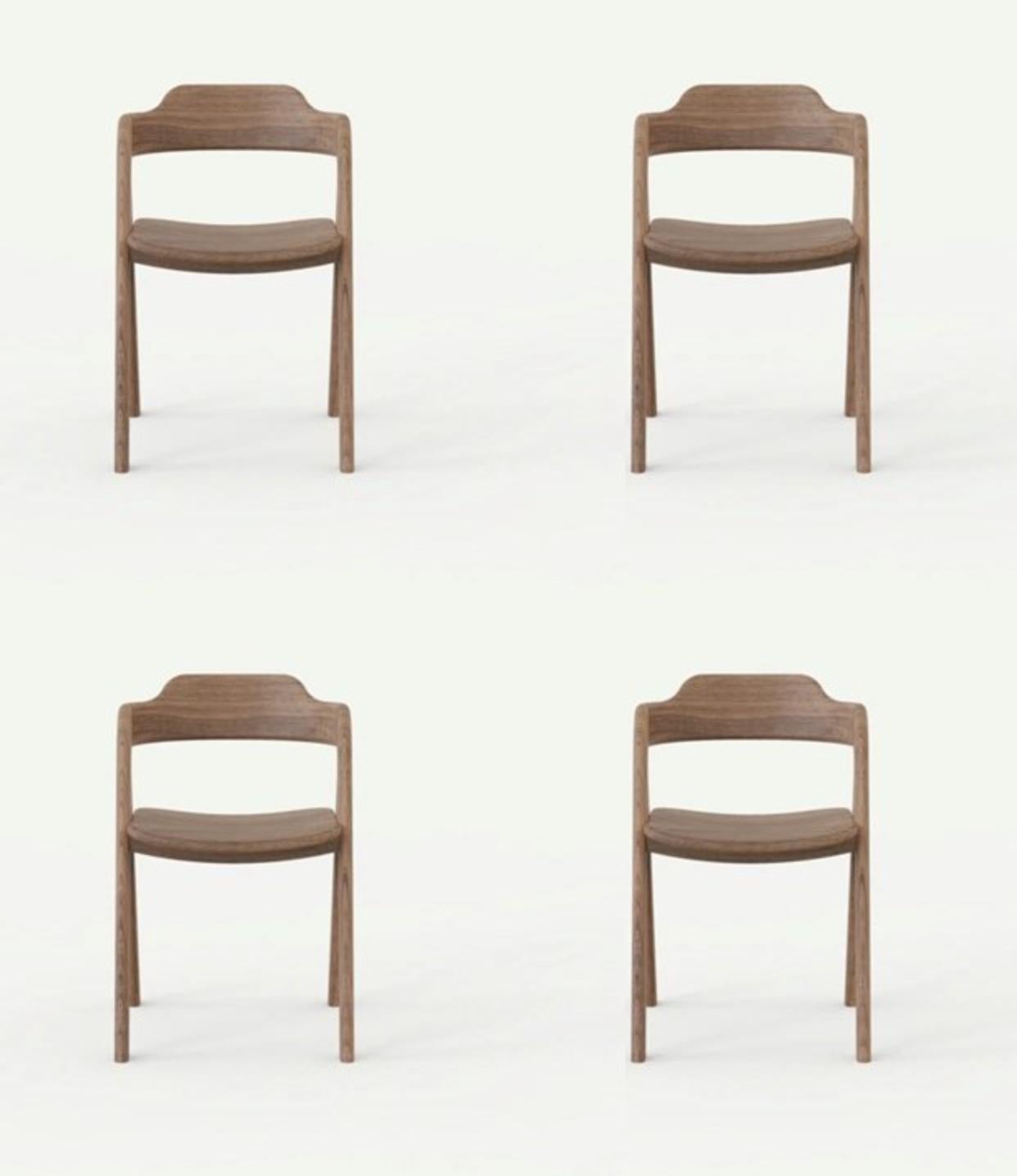 Set of 4 balance chairs by Sebastián Angeles
Material: Walnut
Dimensions: W 40 x D 40 x 100 cm
Also available: Other colors available

The love of processes, the properties of materials, details and concepts make Dorica Taller a study not only