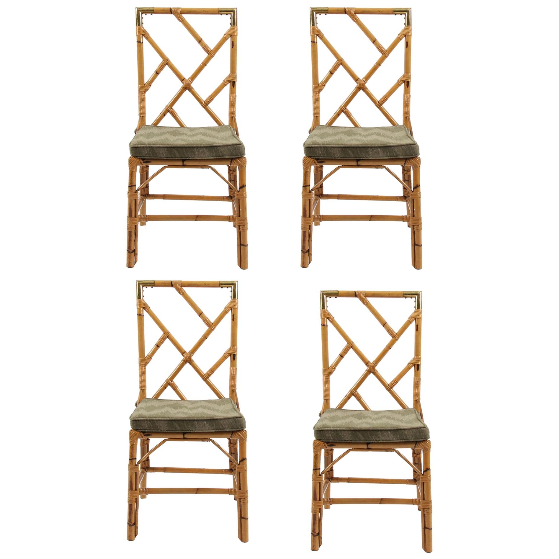 Set of 4 Bamboo and Brass Dining Chairs For Sale