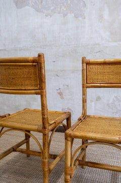 4er-Set Stühle aus Bambus und Schilfgeflecht – Italien – 1970er Jahre