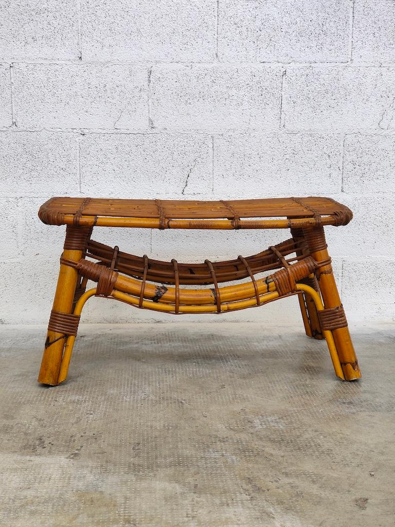 Ensemble de 4 fauteuils en rotin et une table basse de Tito Agnoli pour Bonacina - Italie en vente 5