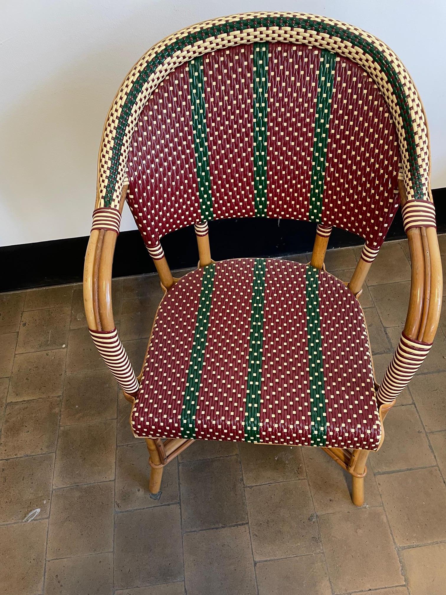 Set of 4 Bamboo Chairs by Maison Louis Drucker in Ruby Red, Bottle Green, White For Sale 2