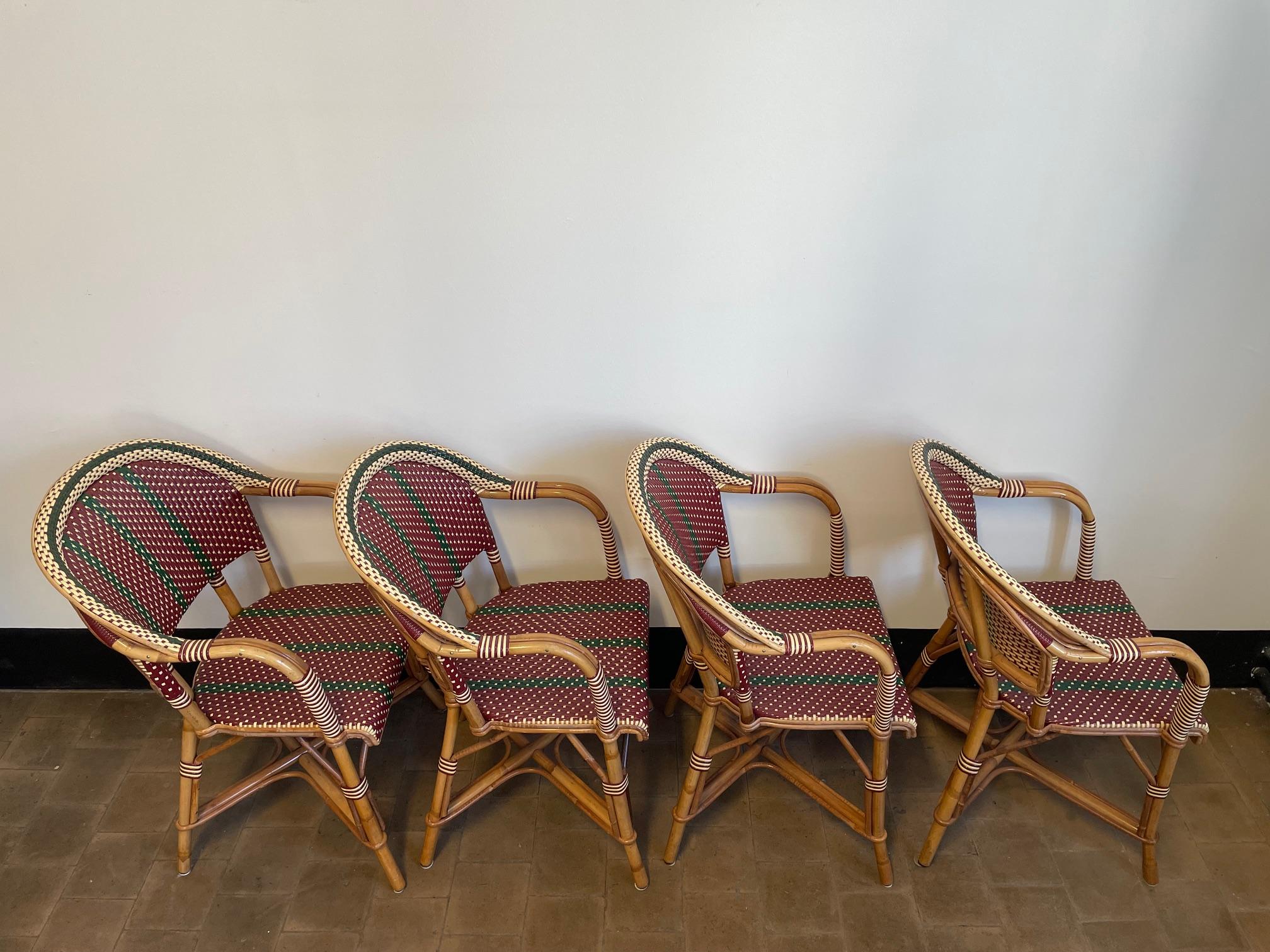 Set of 4 Bamboo Chairs by Maison Louis Drucker in Ruby Red, Bottle Green, White For Sale 5