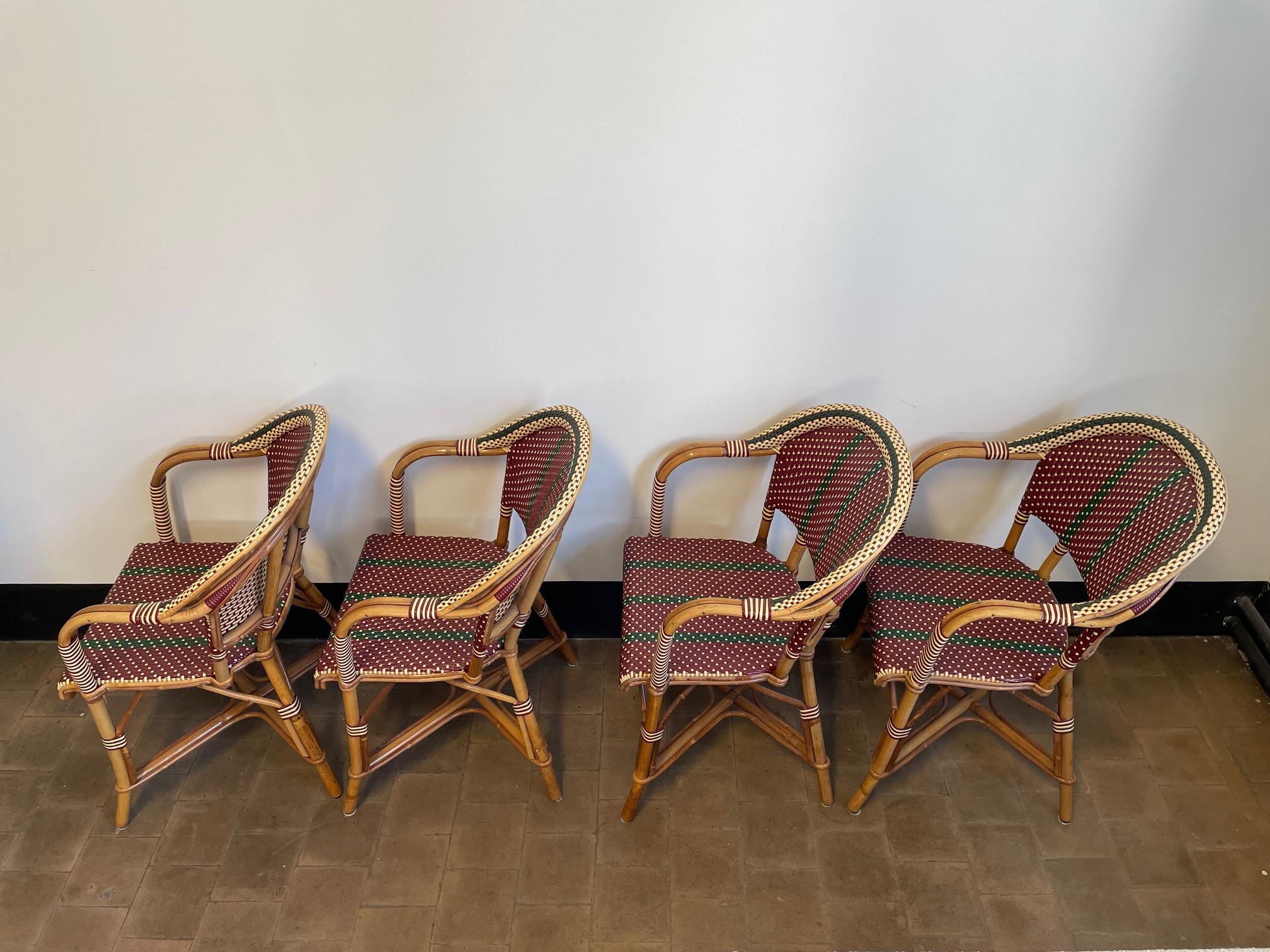 Organic Modern Set of 4 Bamboo Chairs by Maison Louis Drucker in Ruby Red, Bottle Green, White For Sale