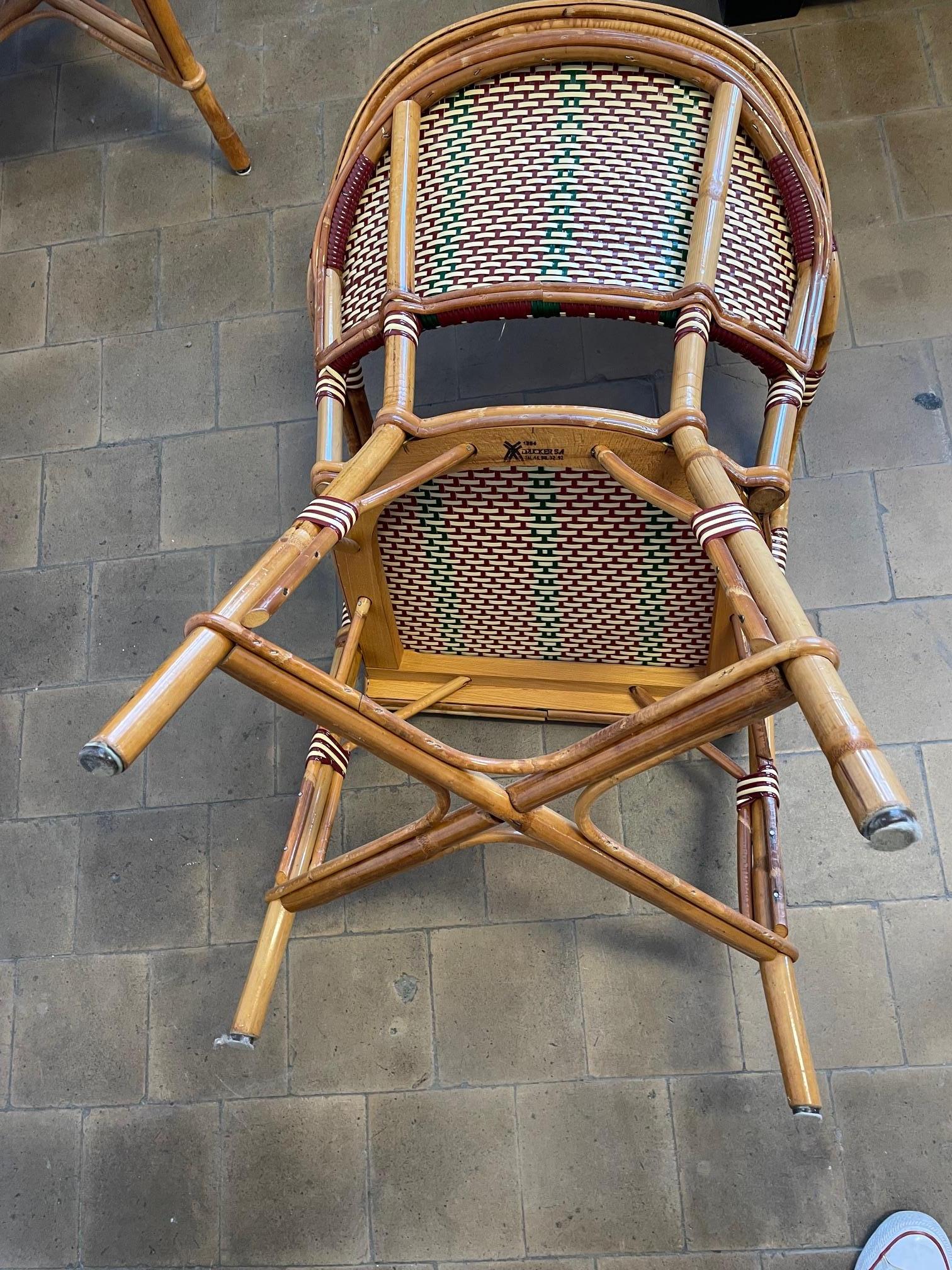 Set of 4 Bamboo Chairs by Maison Louis Drucker in Ruby Red, Bottle Green, White In Excellent Condition For Sale In Hamburg, DE