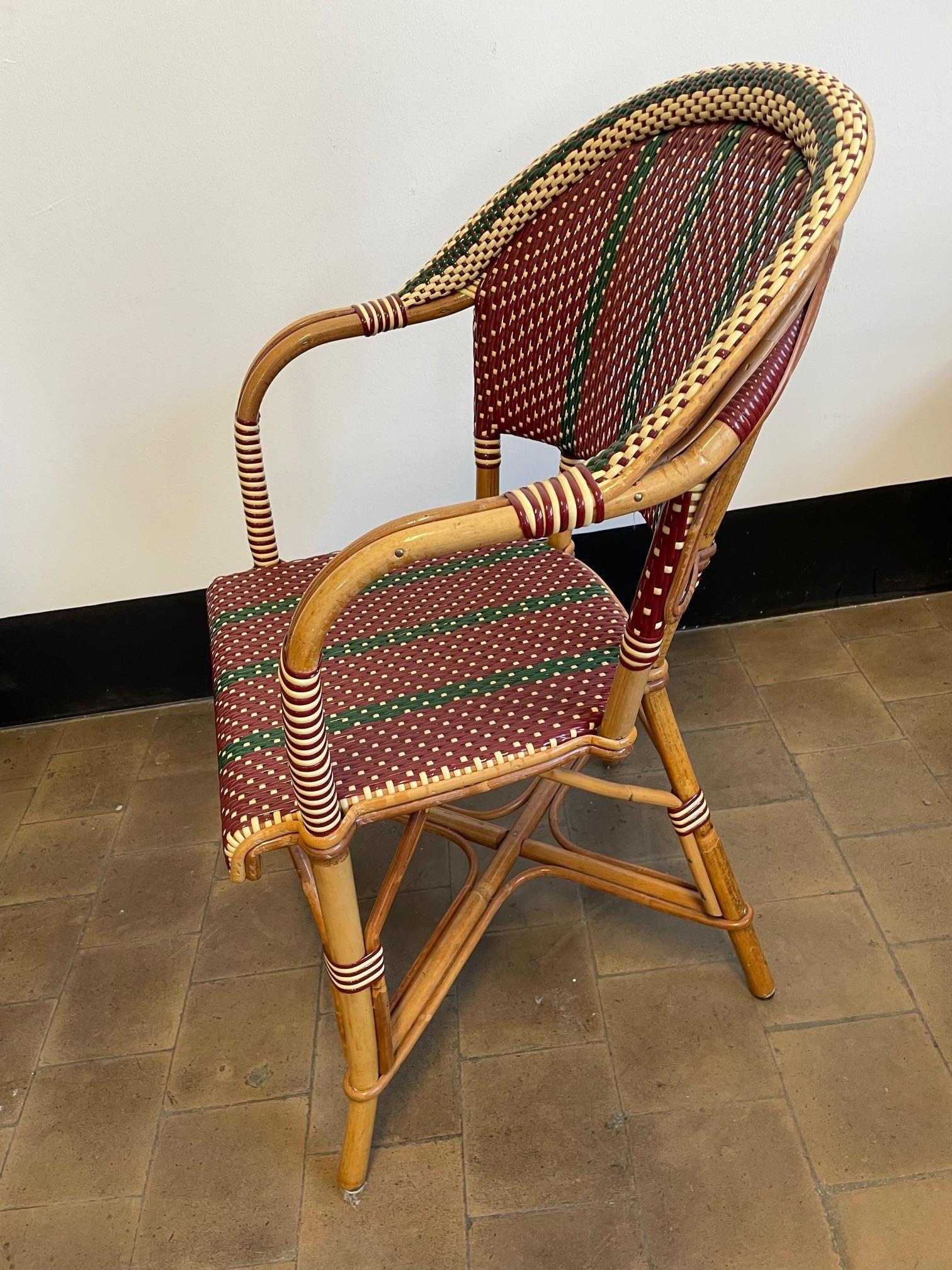 Set of 4 Bamboo Chairs by Maison Louis Drucker in Ruby Red, Bottle Green, White For Sale 1