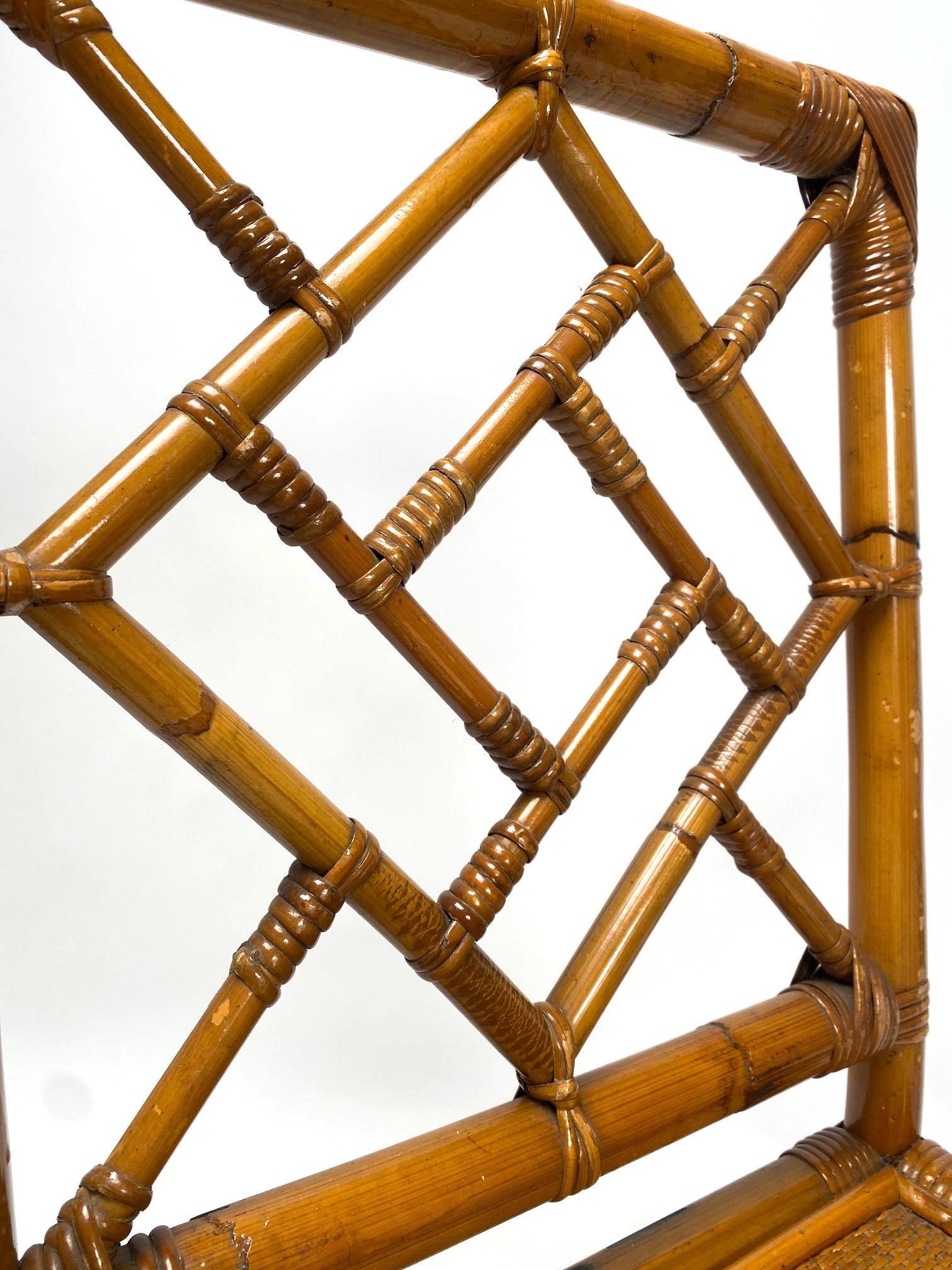 Mid-Century Modern Ensemble de 4 chaises en bambou de Vivai del Sud, Italie, 1970 en vente