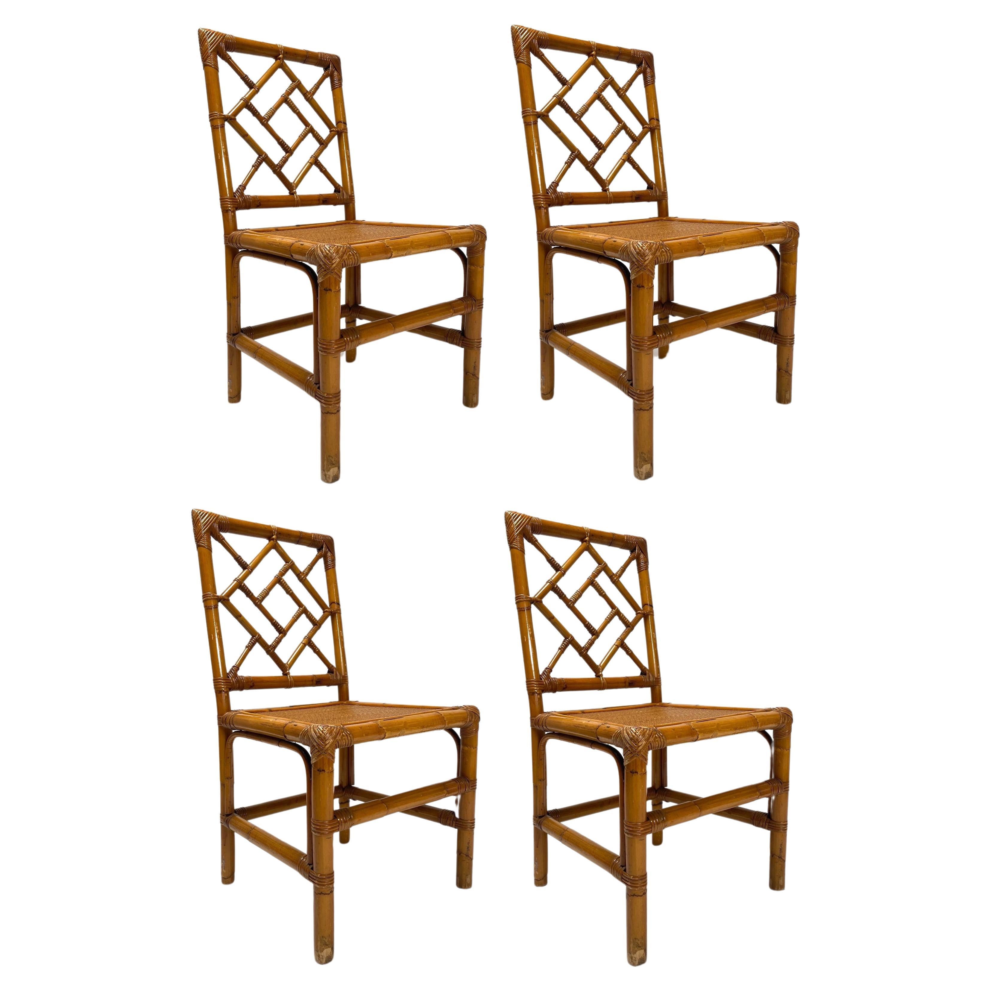Ensemble de 4 chaises en bambou de Vivai del Sud, Italie, 1970