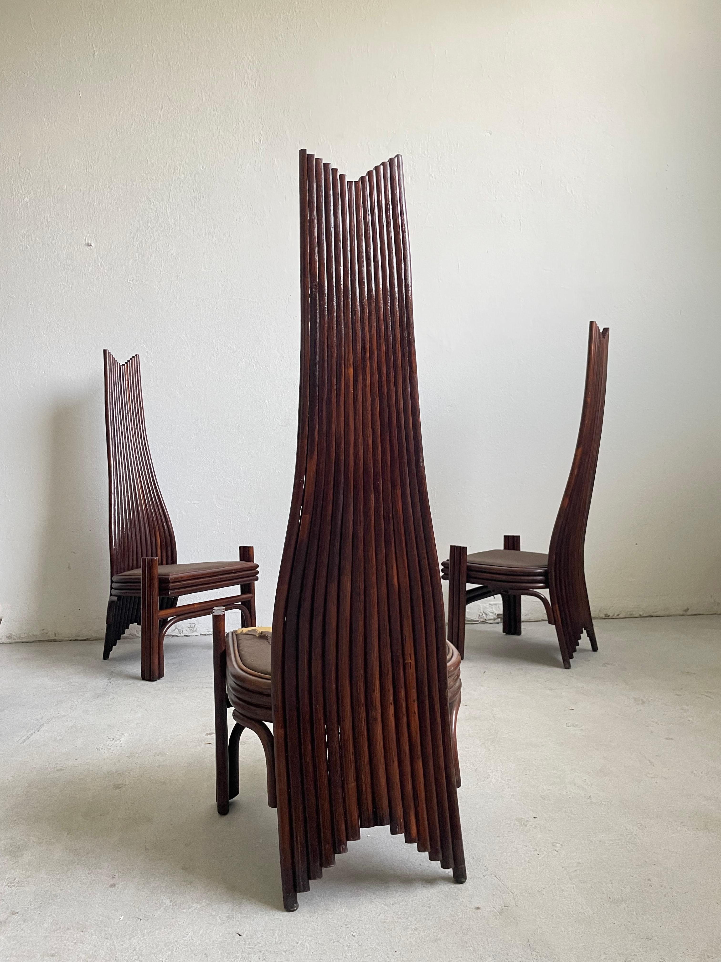 Set of 4 Bamboo High back Curved Dining Chairs by Mcguire, USA 1970s In Good Condition For Sale In Zagreb, HR