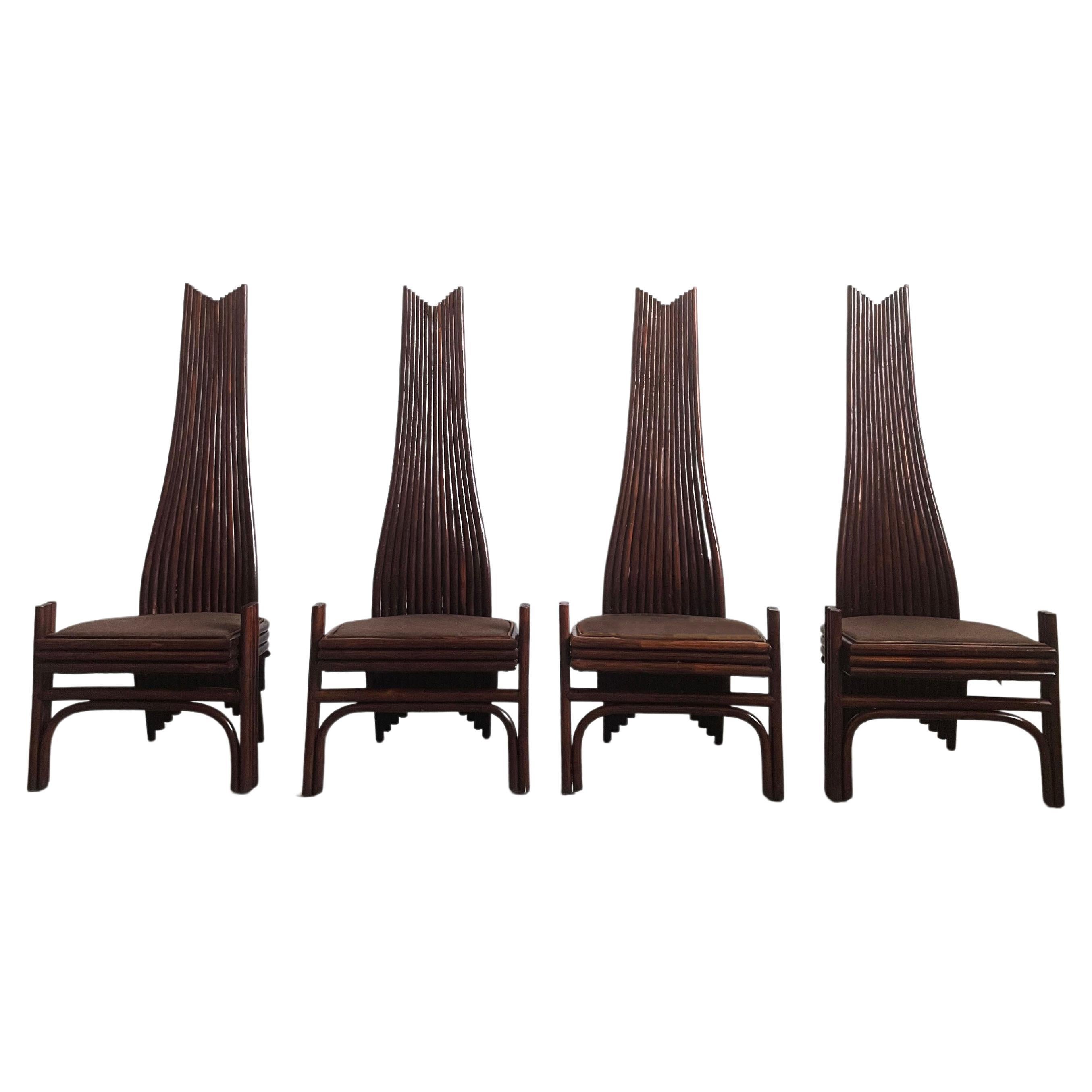 Set of 4 Bamboo High back Curved Dining Chairs by Mcguire, USA 1970s For Sale