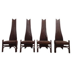Set of 4 Bamboo High back Curved Dining Chairs by Mcguire, USA 1970s
