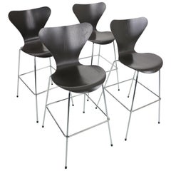 Set of 4 Bar Stools by Arne Jacobsen for Fritz Hansen, Series 7, 1950s Denmark