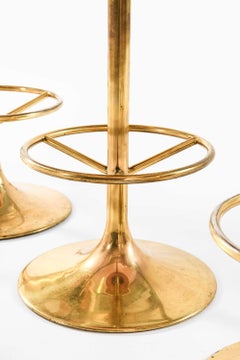 Set of 4 Bar Stools in Brass and Imitation Leather by Börje Johanson, 1960s