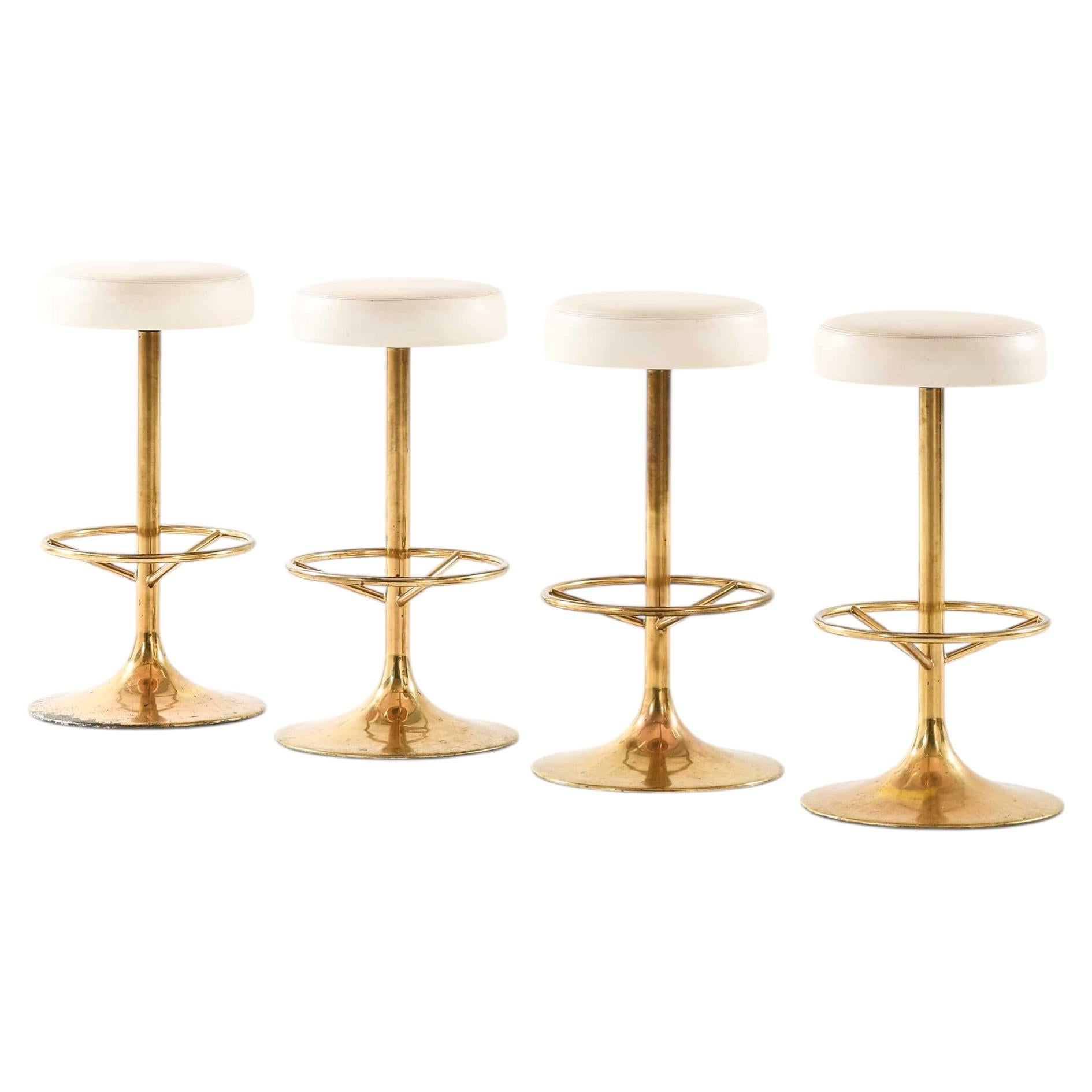 Set of 4 Bar Stools in Brass and Imitation Leather by Börje Johanson, 1960s
