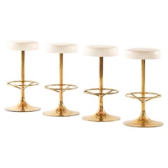 Set of 4 Bar Stools in Brass and Imitation Leather by Börje Johanson, 1960s